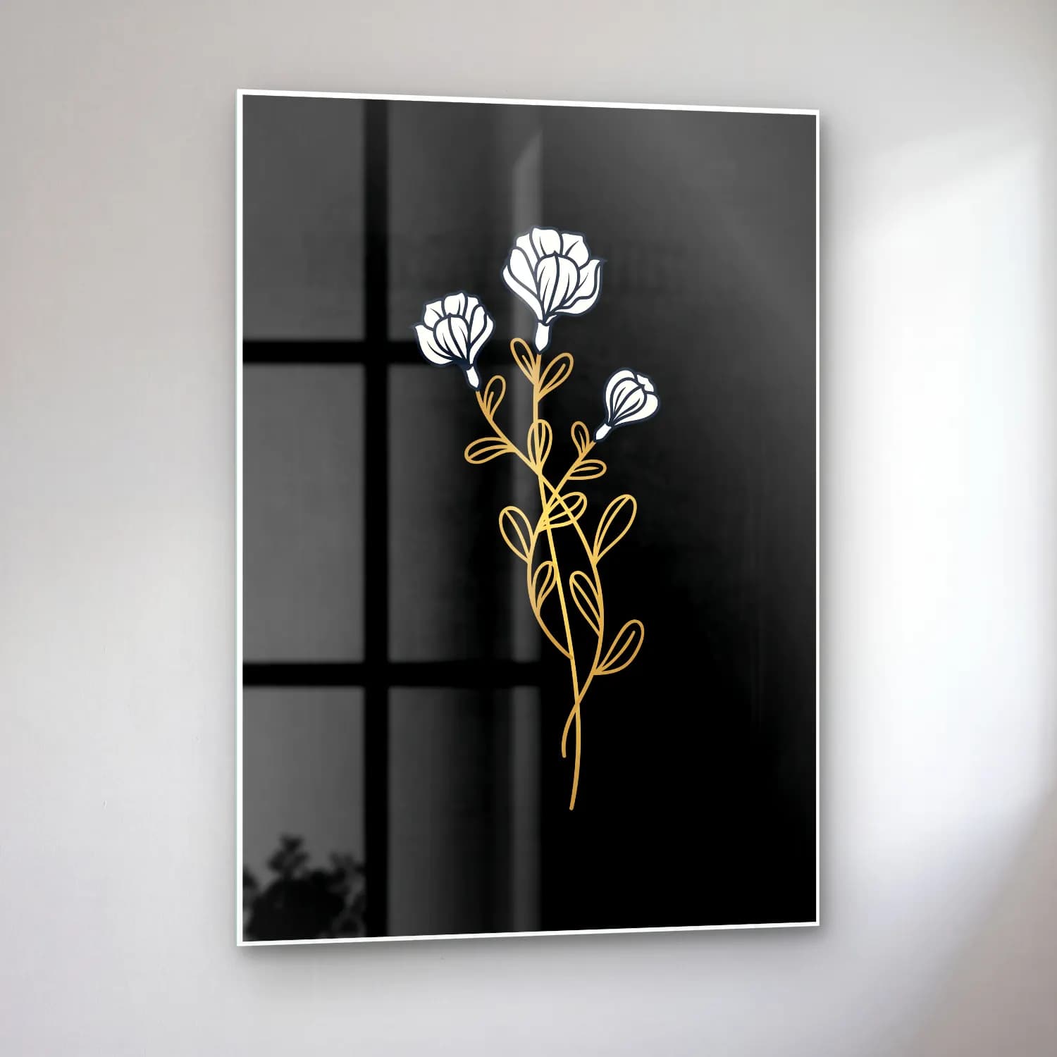 Botanik İllüstrasyon Çiçek Deseni No. 42 cam tablo — sol açıdan görünüm