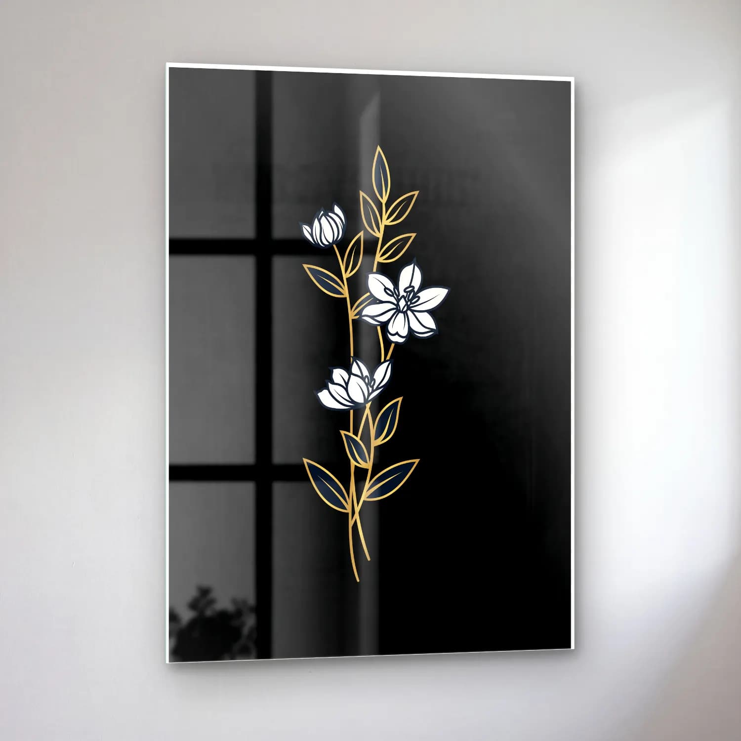 Botanik İllüstrasyon Çiçek Deseni No. 43 cam tablo — sol açıdan görünüm