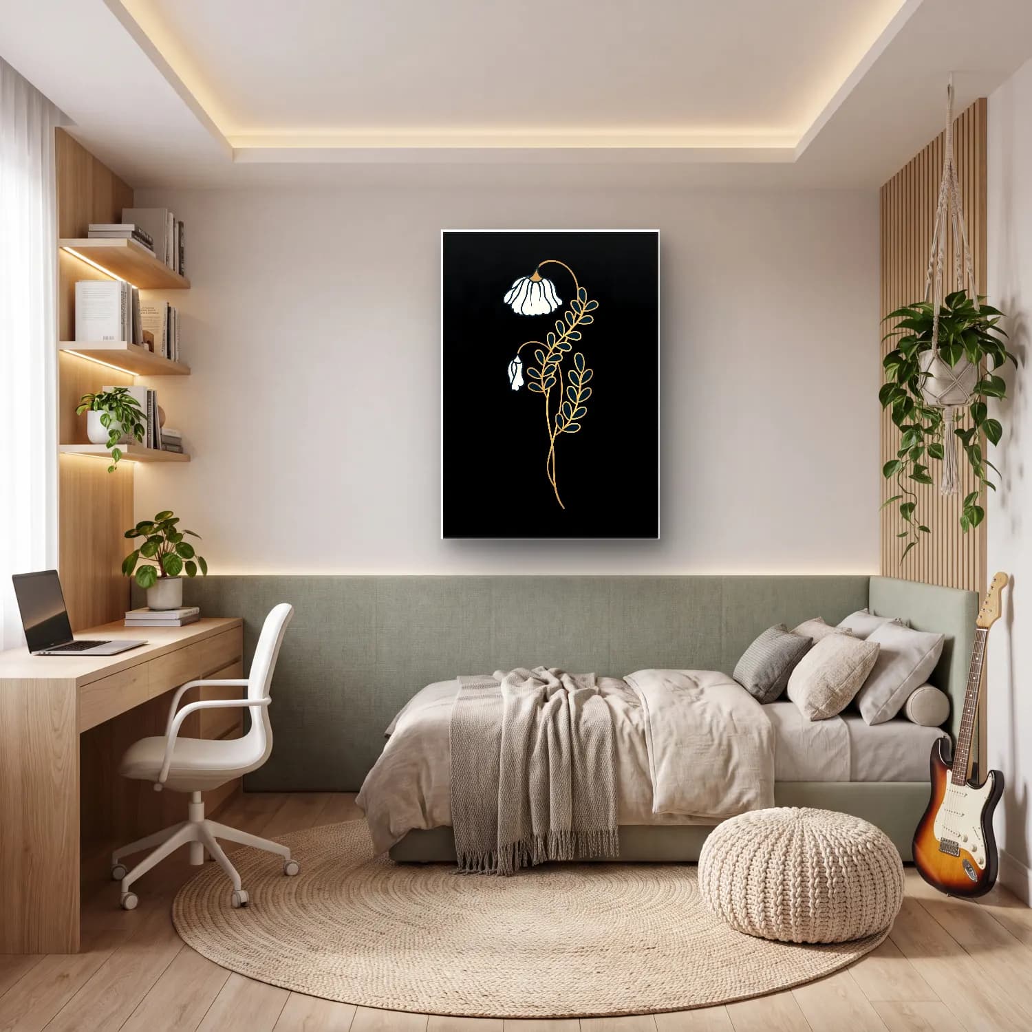 Botanik İllüstrasyon Çiçek Deseni No. 45 cam tablo — genç odasında