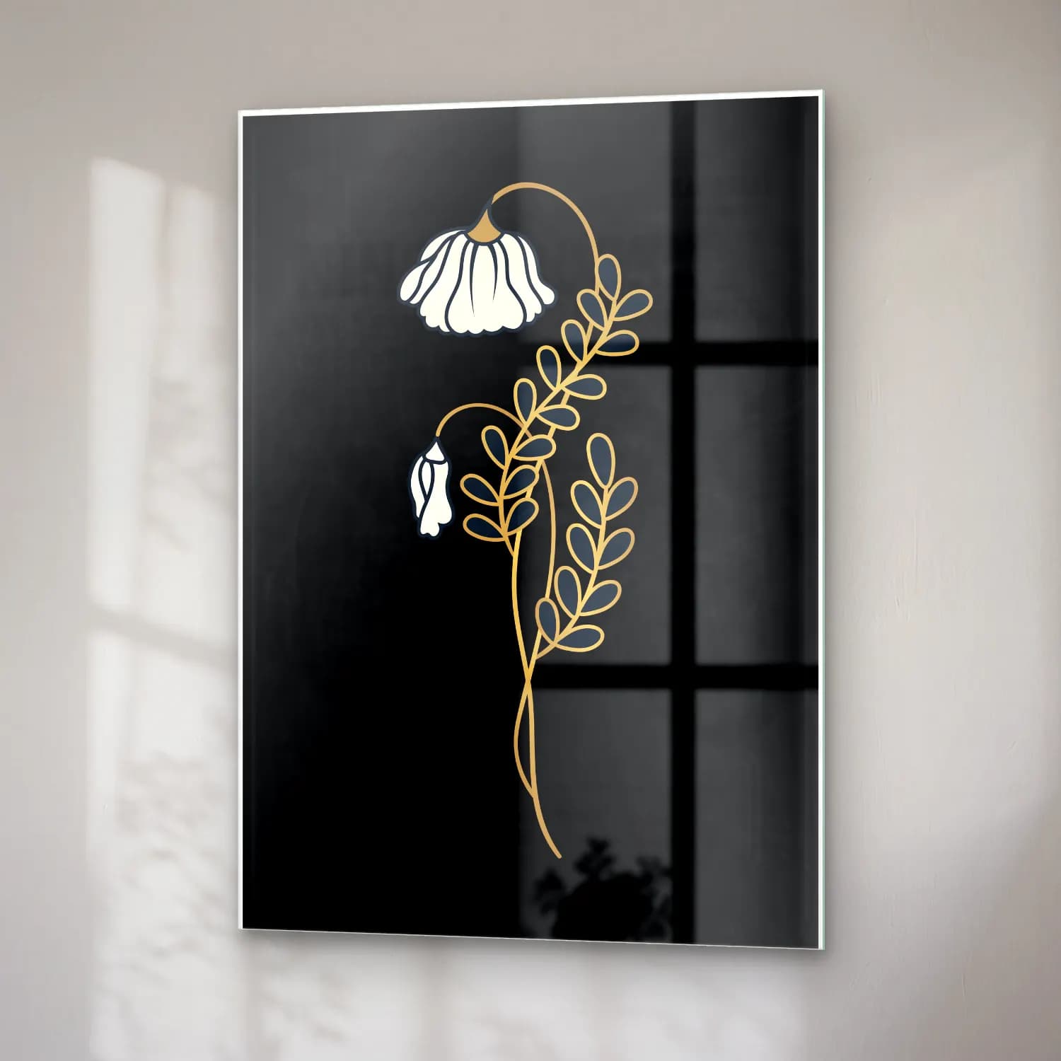Botanik İllüstrasyon Çiçek Deseni No. 45 cam tablo — sağ açıdan görünüm