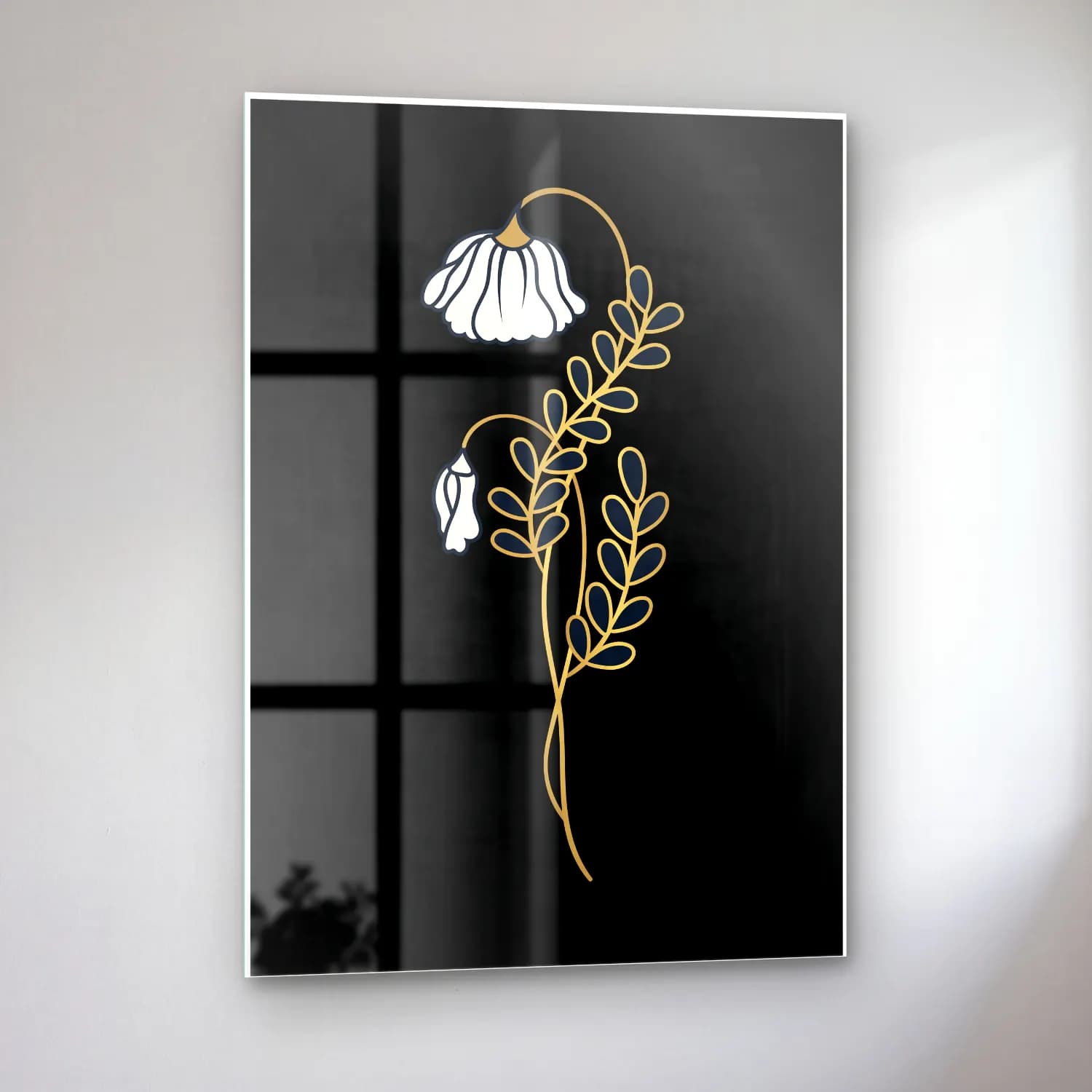 Botanik İllüstrasyon Çiçek Deseni No. 45 cam tablo — sol açıdan görünüm