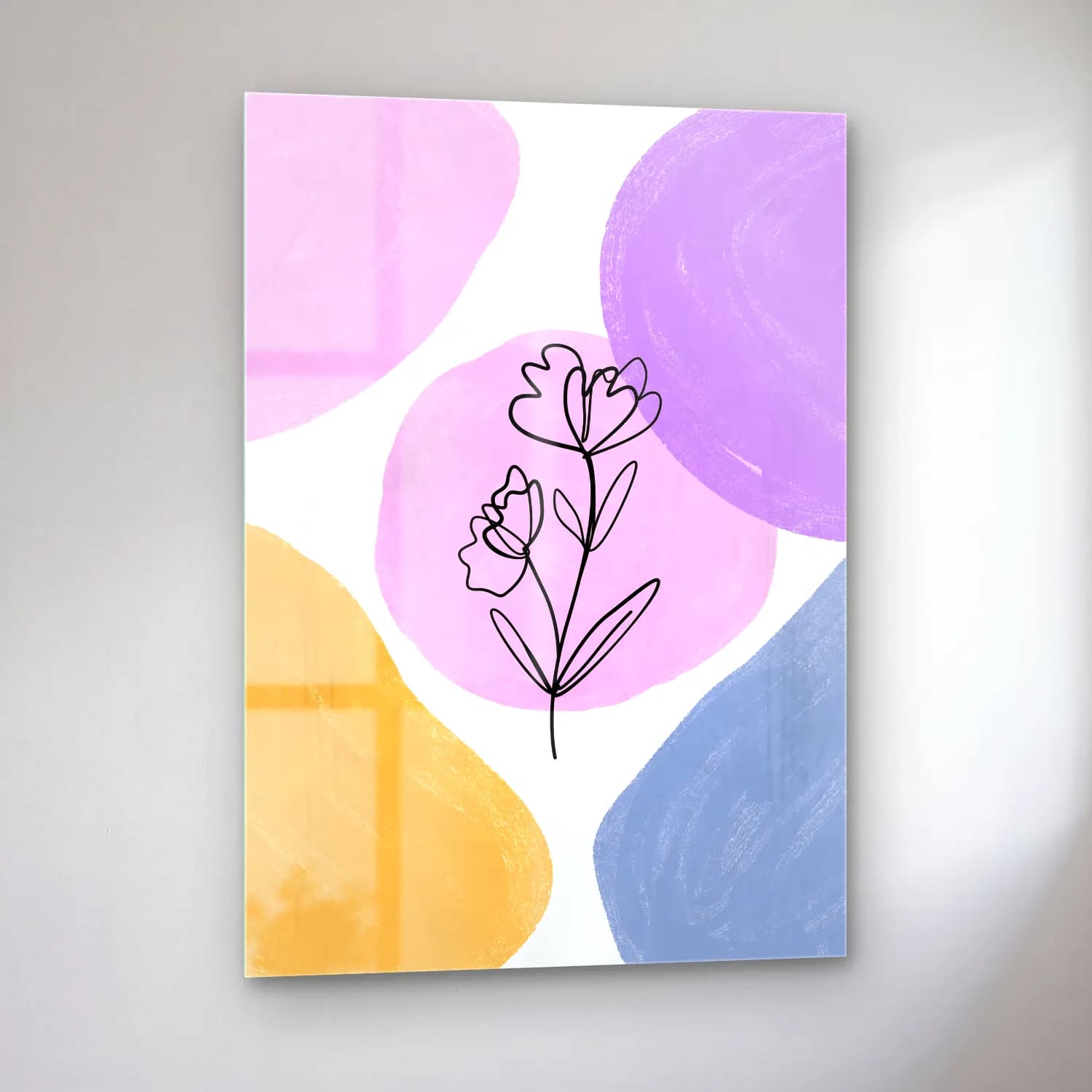 Çizgi Sanatı Çiçek Deseni – Mor Tonlar cam tablo — sol açıdan görünüm