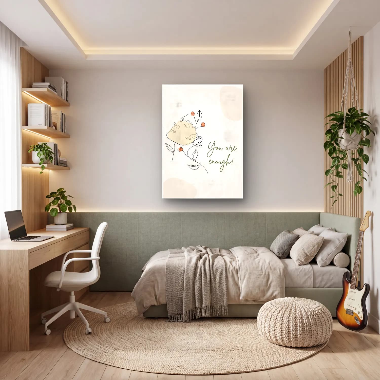 Çizgi Sanatı Çizgi Yüz No. 21 cam tablo — genç odasında