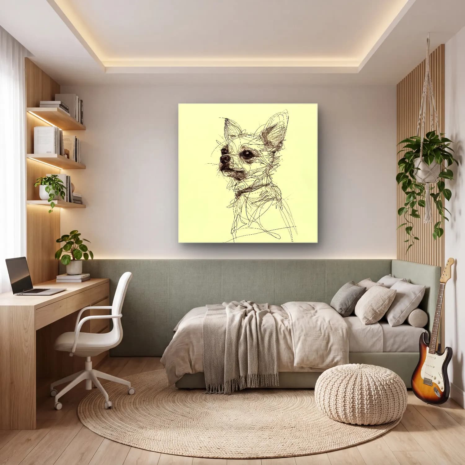 Karakalem Köpek cam tablo — genç odasında
