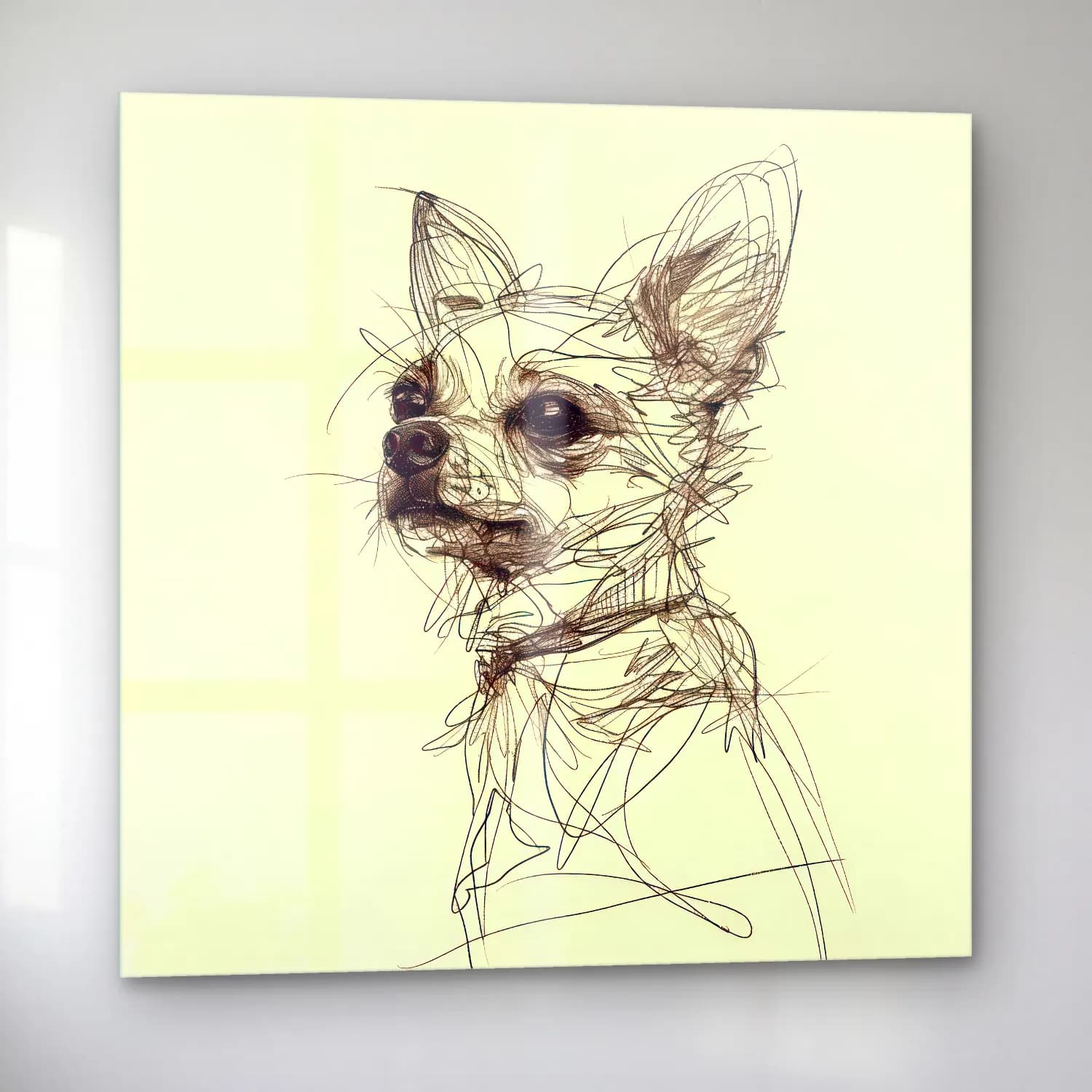 Karakalem Köpek cam tablo — sol açıdan görünüm