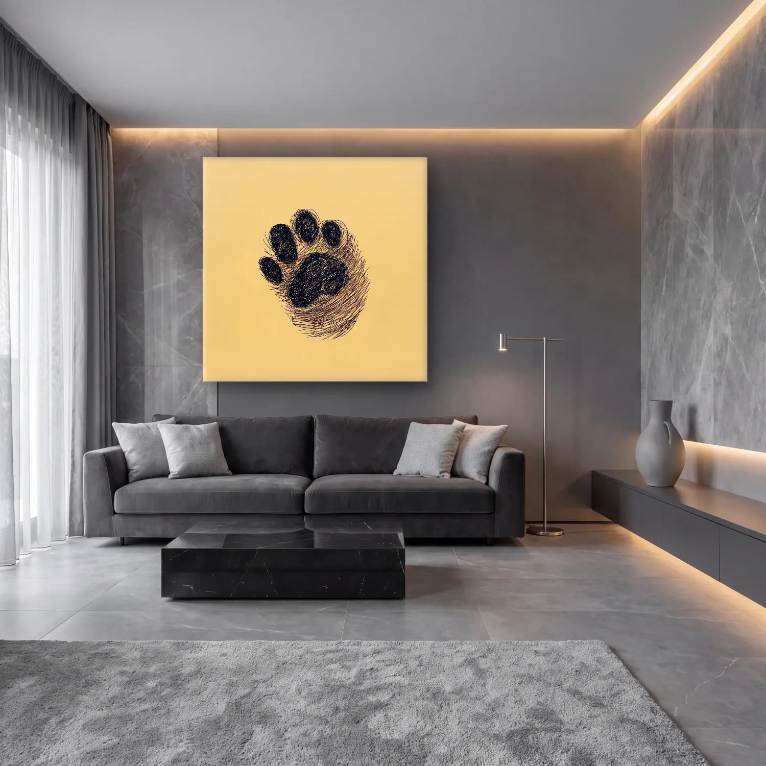 Vintage Köpek – Siyah Beyaz Tonlar cam tablo — lüks salon duvarında