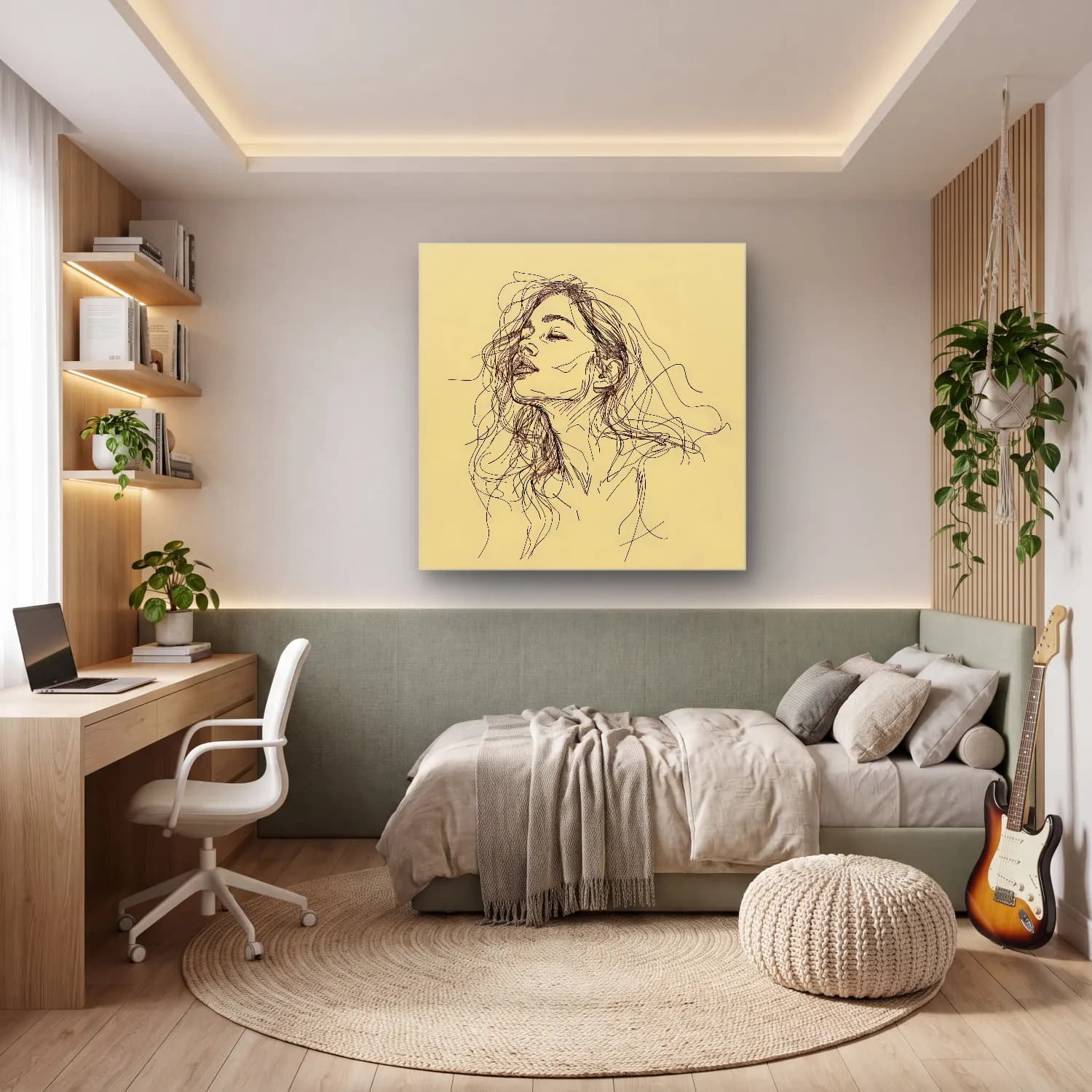 Çizgi Sanatı Çizgi Yüz No. 43 cam tablo — genç odasında