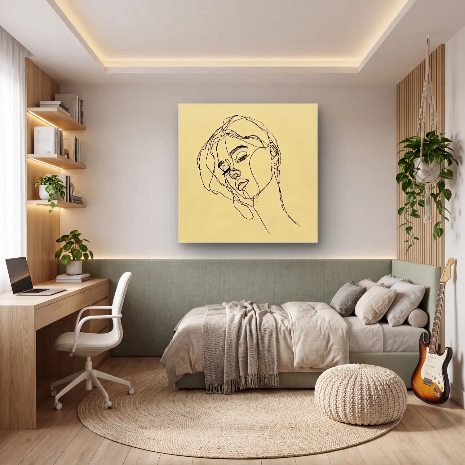 Çizgi Sanatı Çizgi Yüz No. 44 cam tablo — genç odasında