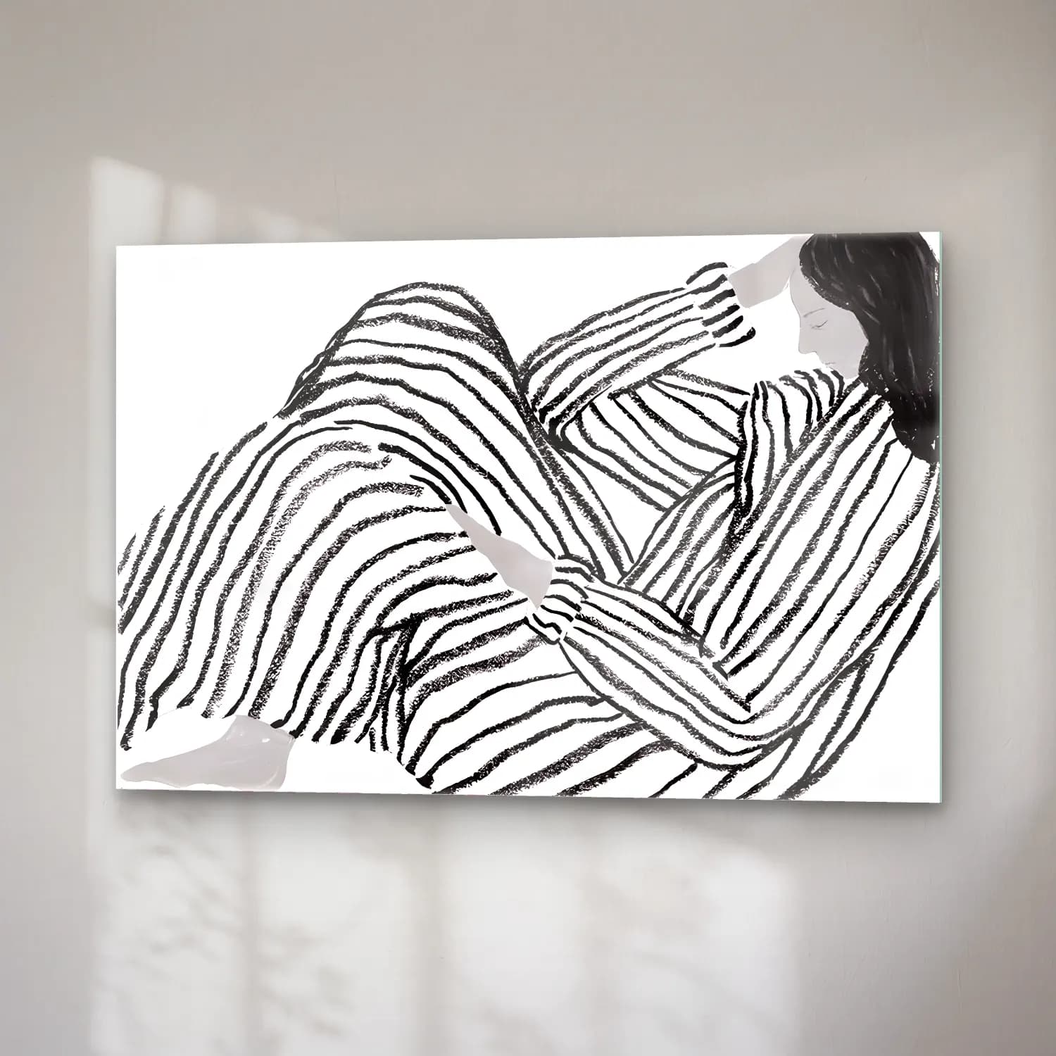 Siyah Beyaz Zebra No. 4 cam tablo — sağ açıdan görünüm