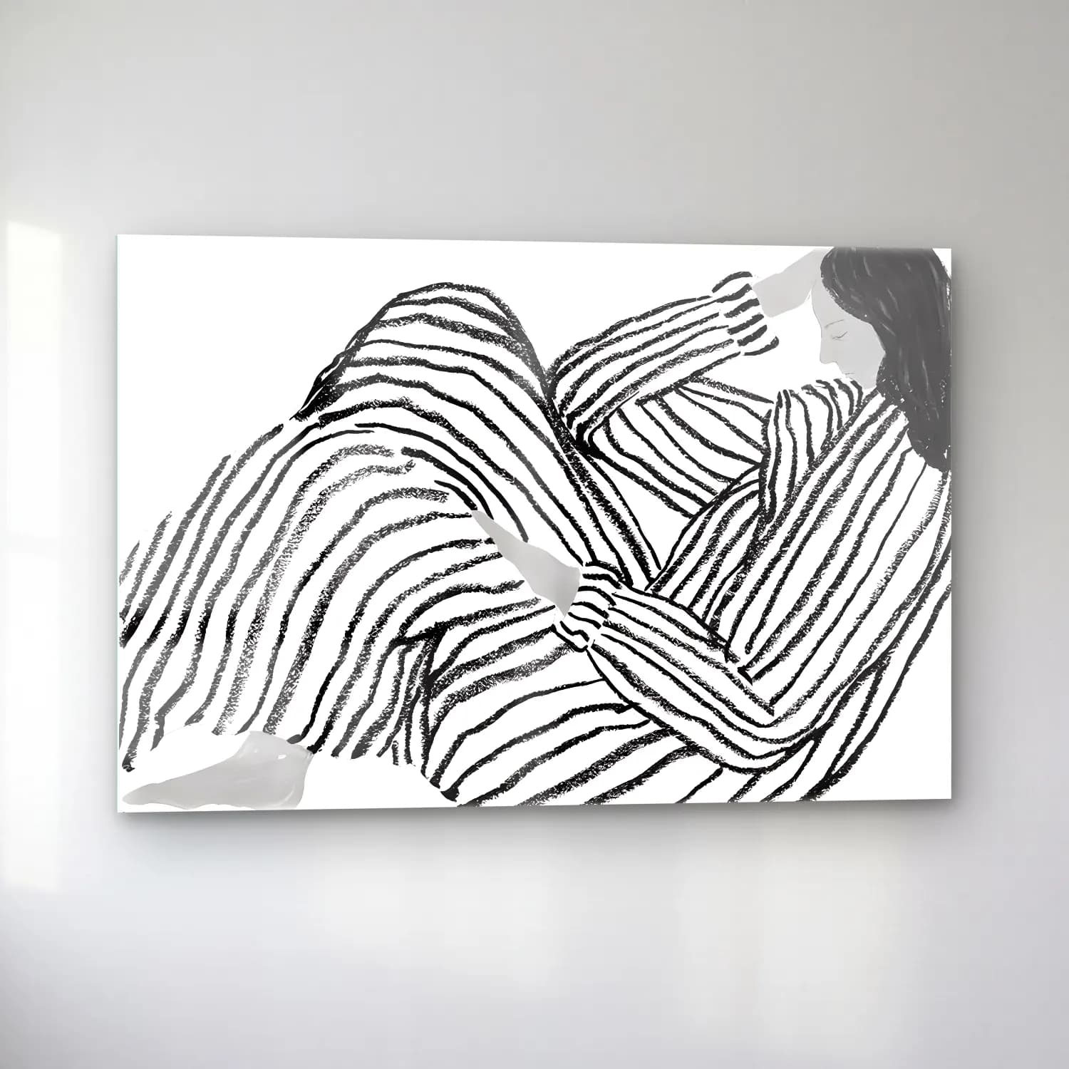 Siyah Beyaz Zebra No. 4 cam tablo — sol açıdan görünüm