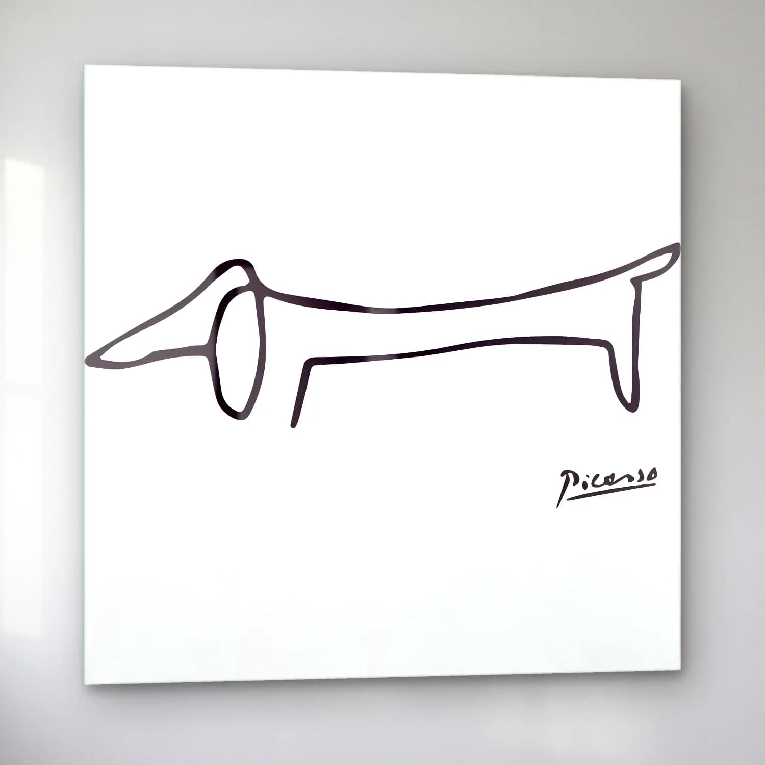 Çizgi Sanatı Köpek No. 5 cam tablo — sol açıdan görünüm