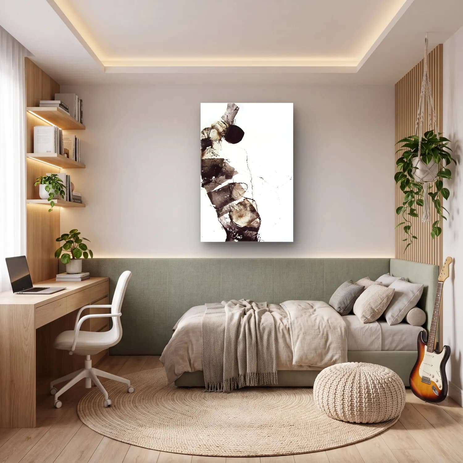 Siyah Beyaz Soyut Manzara – Siyah Beyaz Tonlar cam tablo — genç odasında
