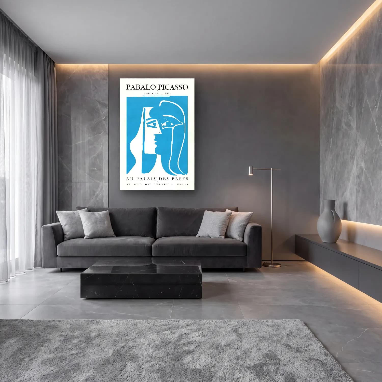Bauhaus Çizgi Yüz cam tablo — lüks salon duvarında