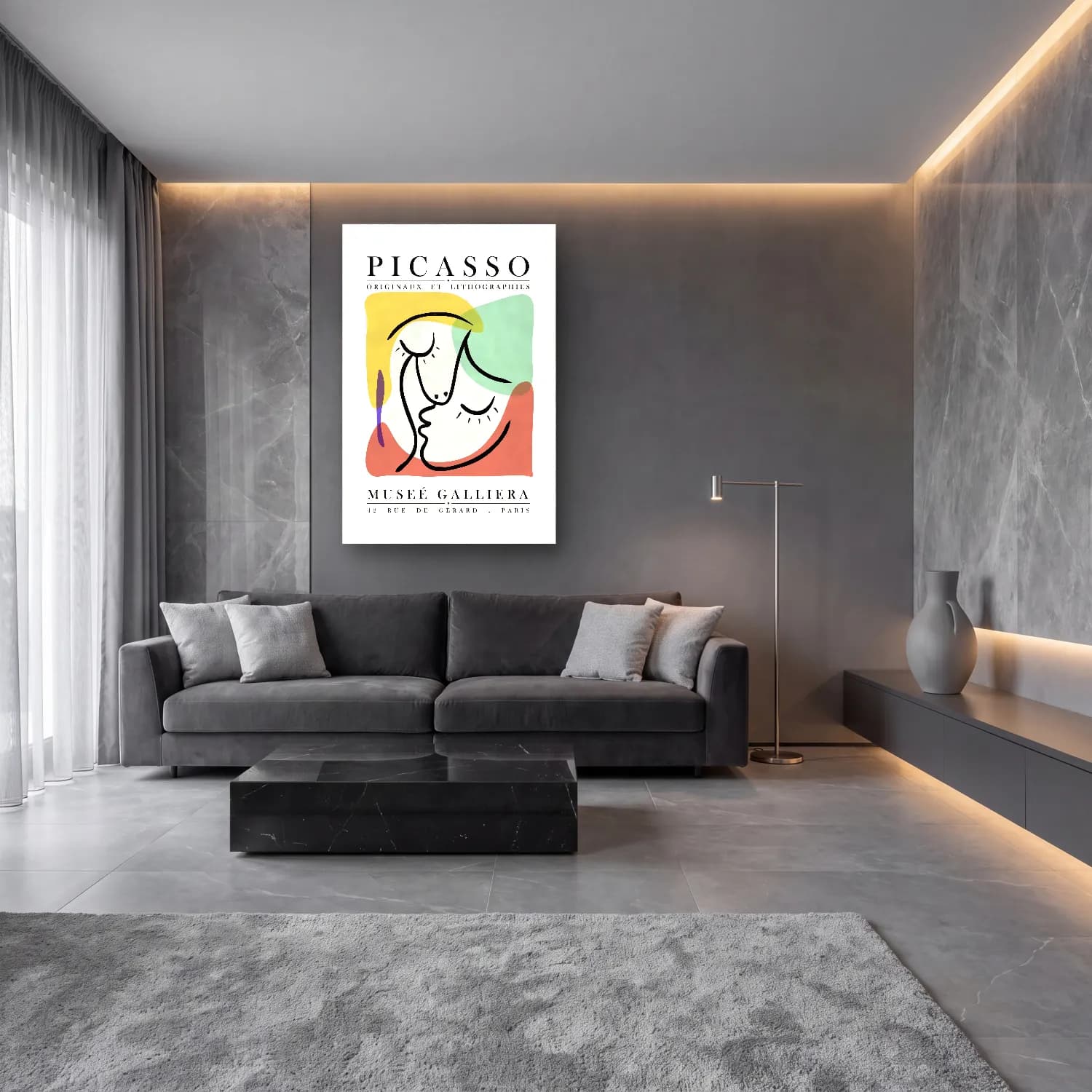 Çizgi Sanatı Çizgi Yüz – Pastel Tonlar cam tablo — lüks salon duvarında