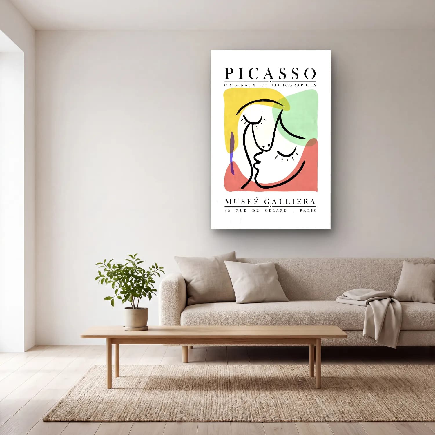 Çizgi Sanatı Çizgi Yüz – Pastel Tonlar cam tablo — açık renk salonda