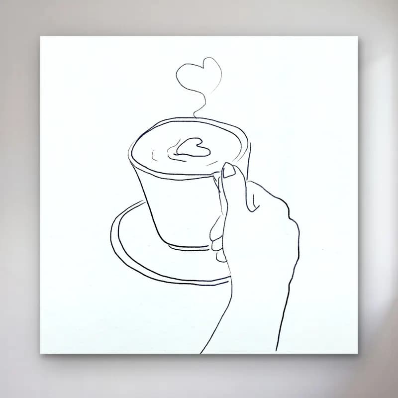 Çizgi Sanatı Kahve Fincanı No. 4 cam tablo — Çizgi Sanatı Kahve Fincanı No. 4 — çizgi sanatı kahve fincanı