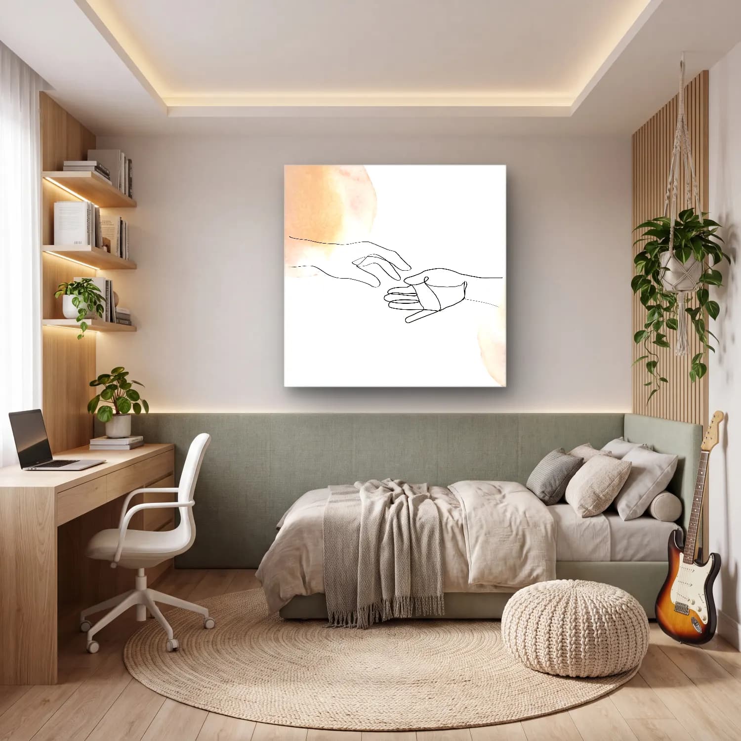 Çizgi Sanatı Eller – Bej Tonlar cam tablo — genç odasında