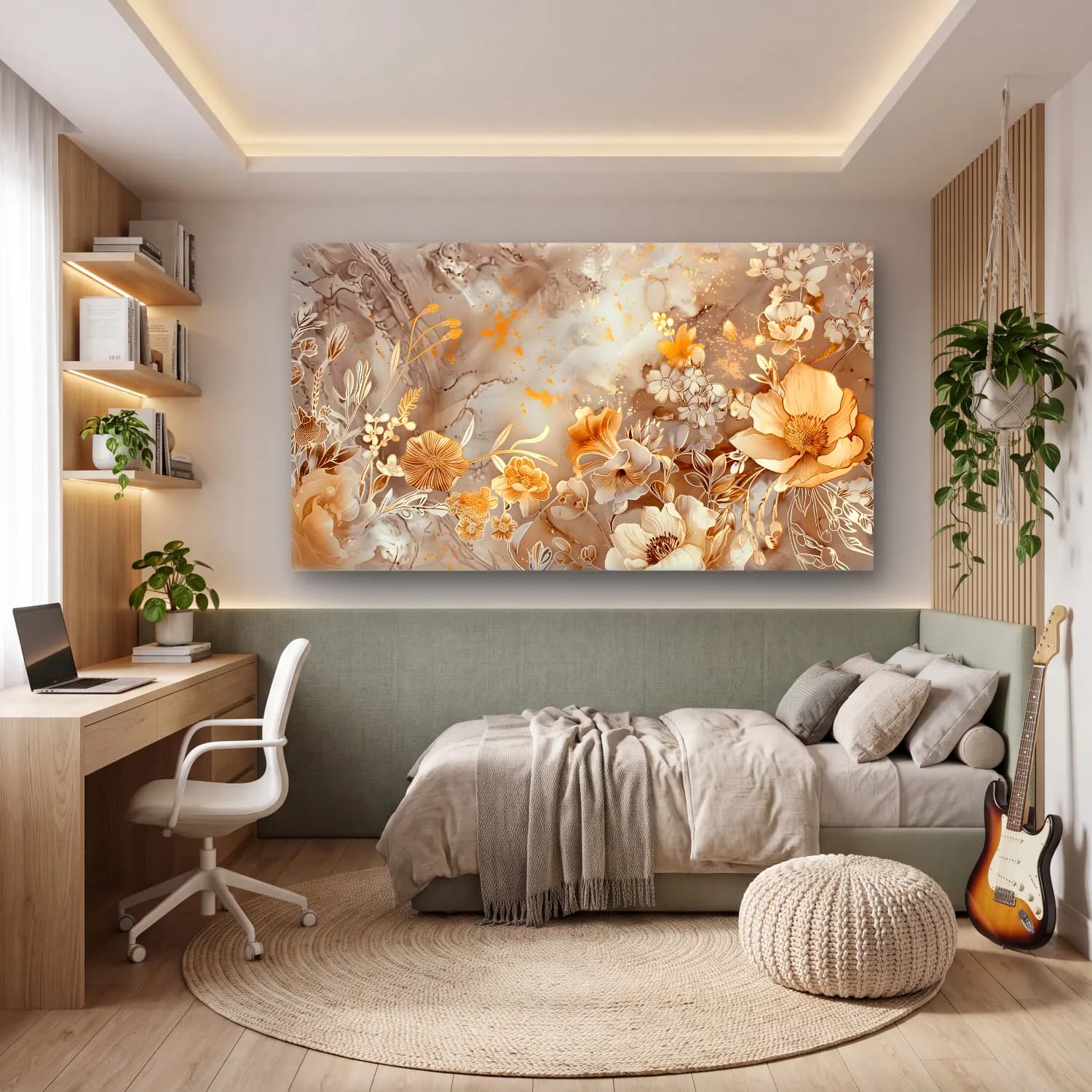 Boho Çiçek Deseni No. 101 cam tablo — genç odasında