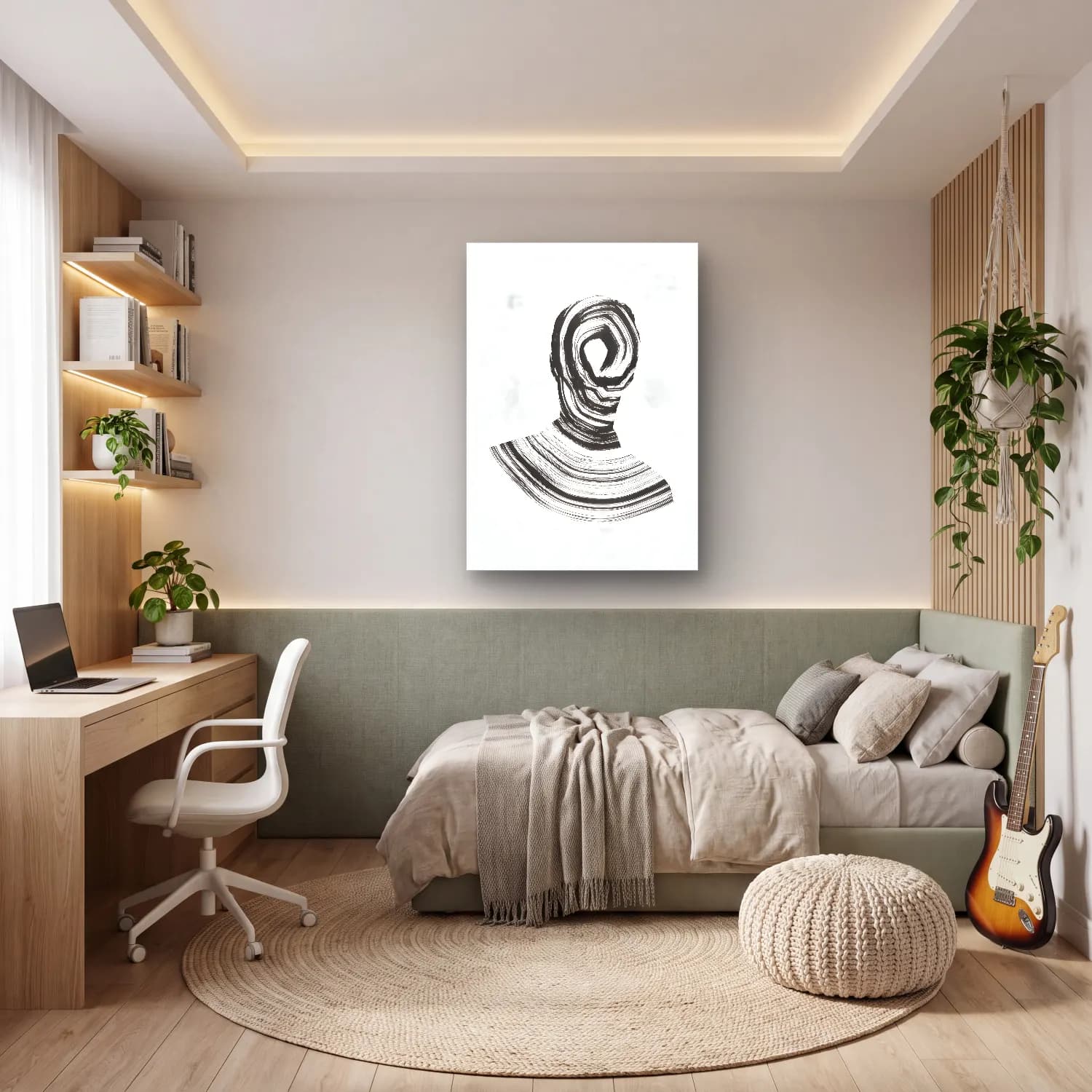 Siyah Beyaz Soyut Yüz – Siyah Beyaz Tonlar cam tablo — genç odasında
