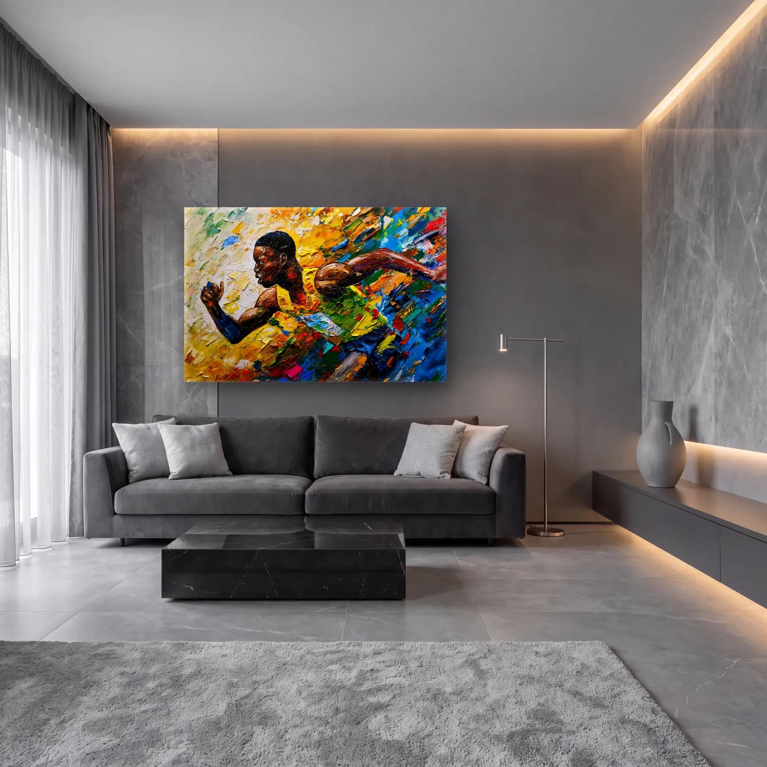 Yağlı Boya Erkek Portresi – Sarı Tonlar cam tablo — lüks salon duvarında