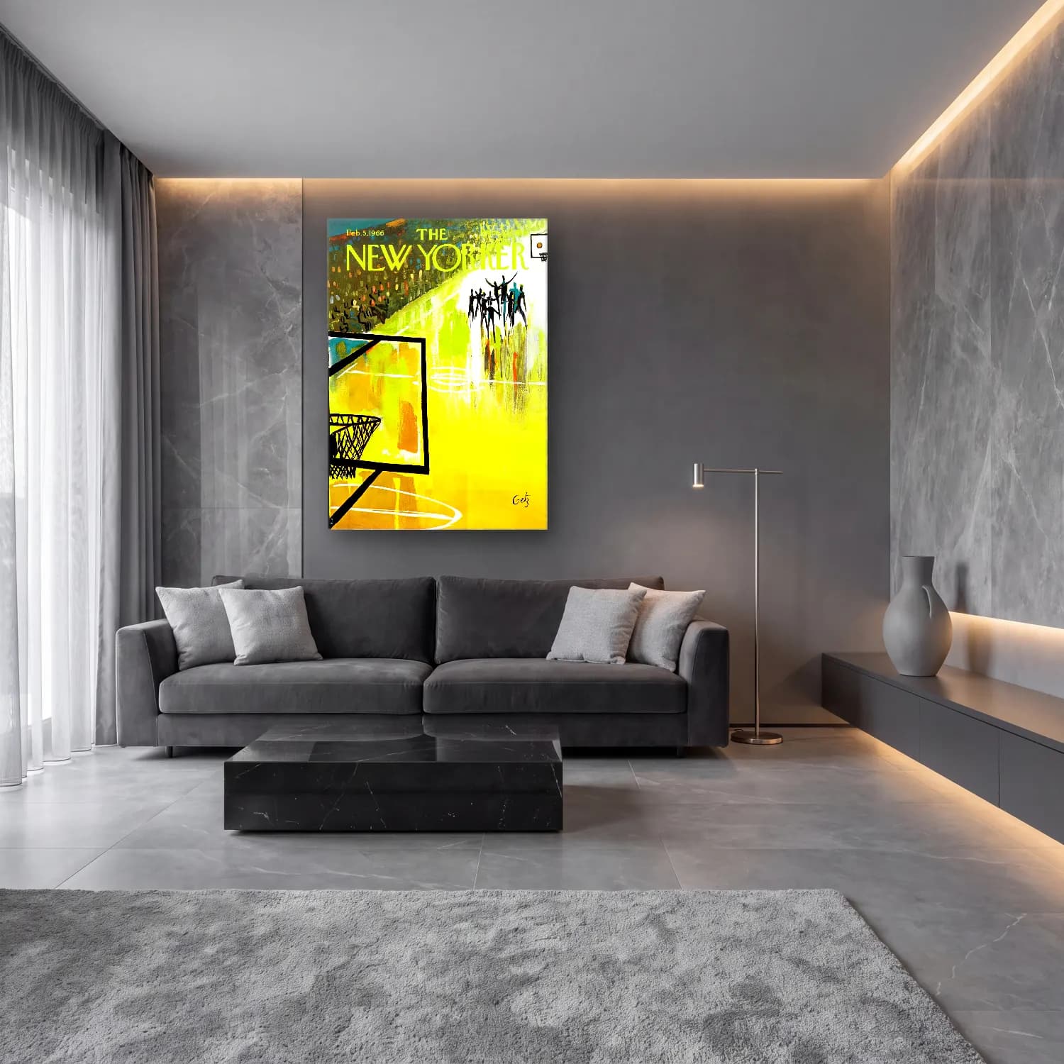 Modern Soyut Kalabalık Cadde – Sarı Tonlar cam tablo — lüks salon duvarında
