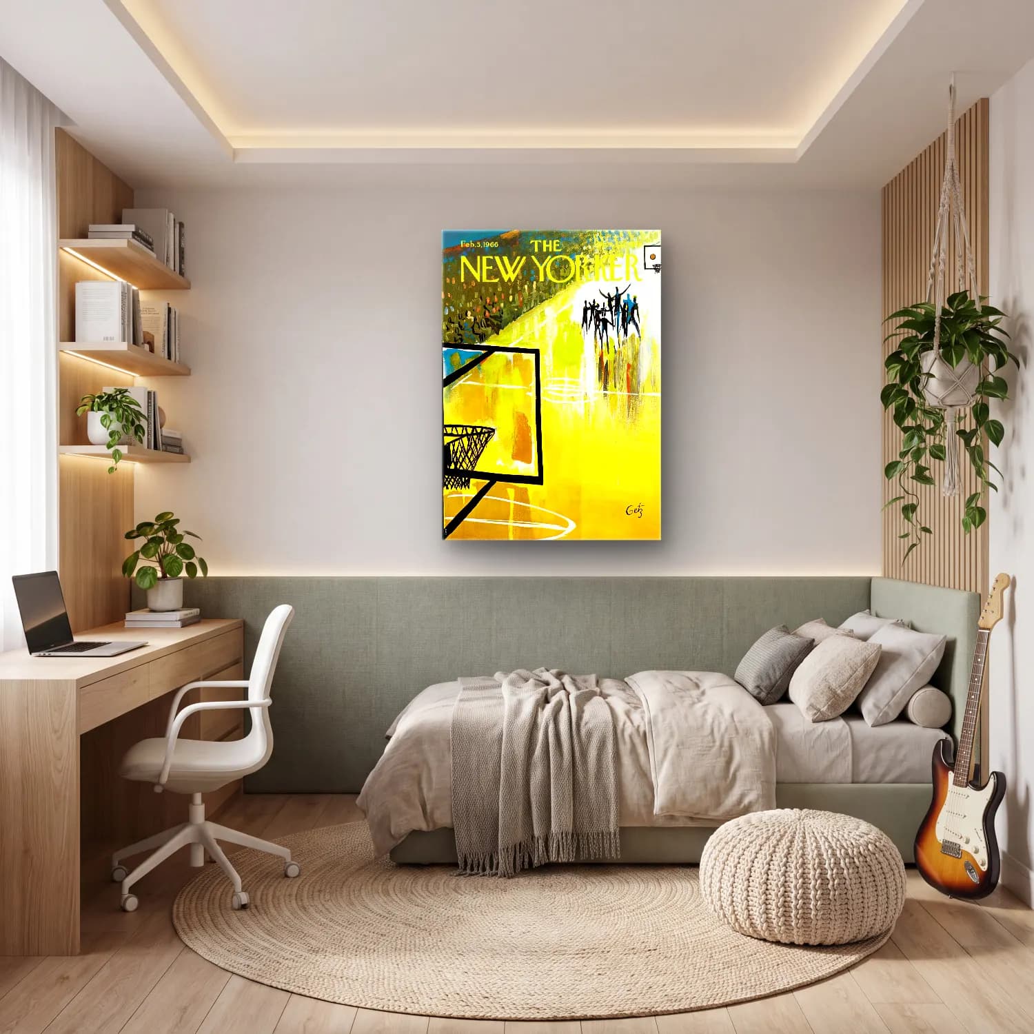 Modern Soyut Kalabalık Cadde – Sarı Tonlar cam tablo — genç odasında