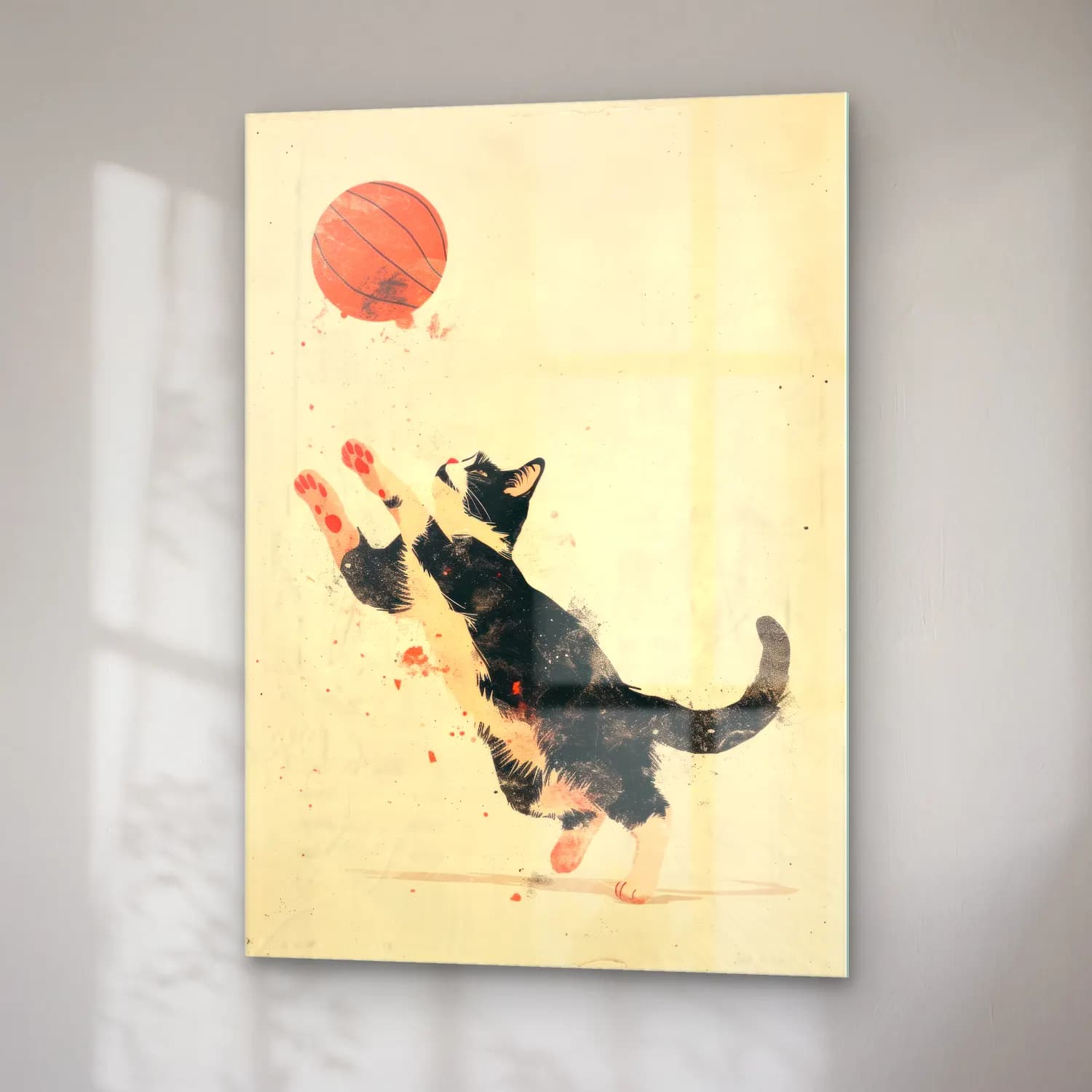 Vintage Kedi No. 15 cam tablo — sağ açıdan görünüm