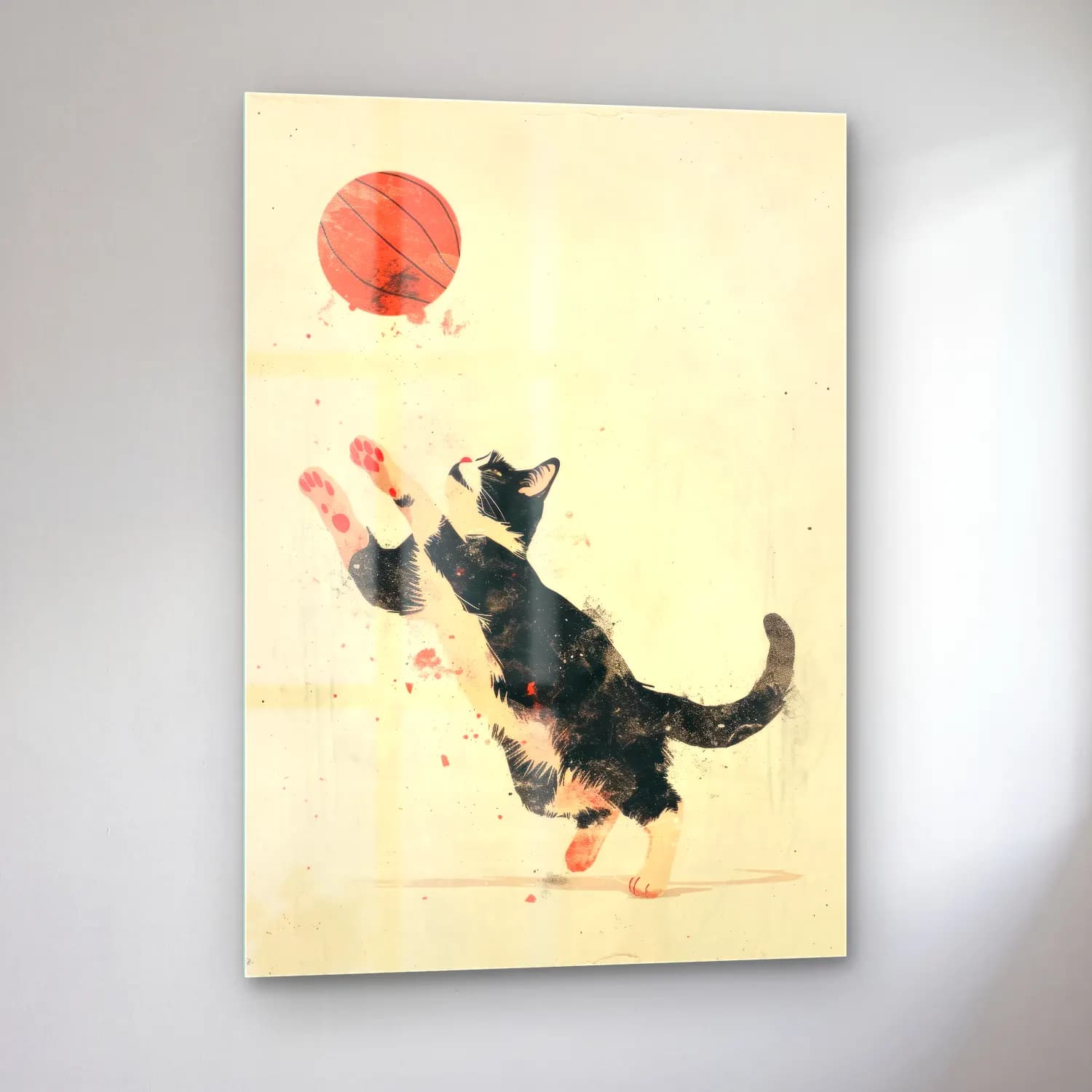 Vintage Kedi No. 15 cam tablo — sol açıdan görünüm