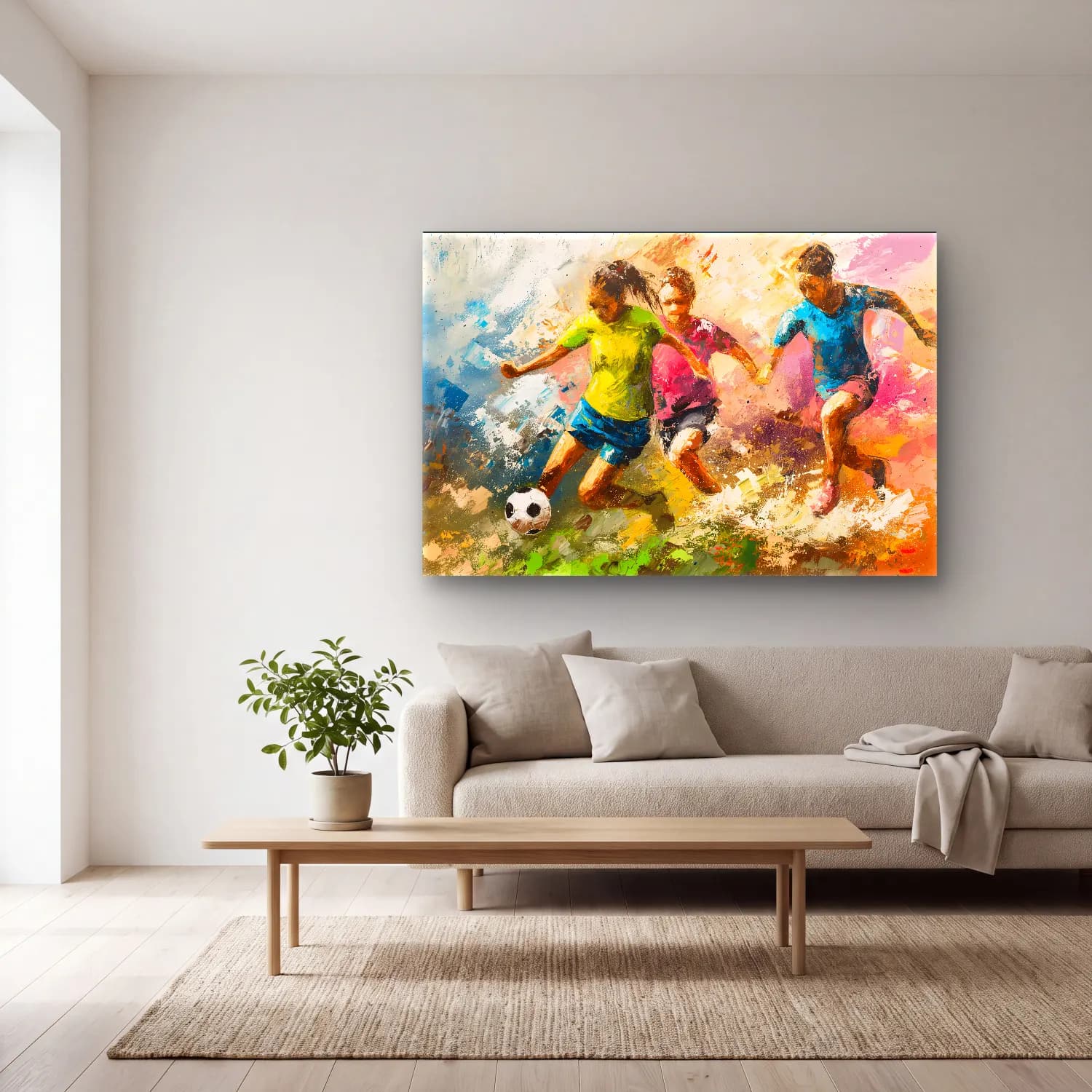 Yağlı Boya Tenis – Pastel Tonlar cam tablo — açık renk salonda