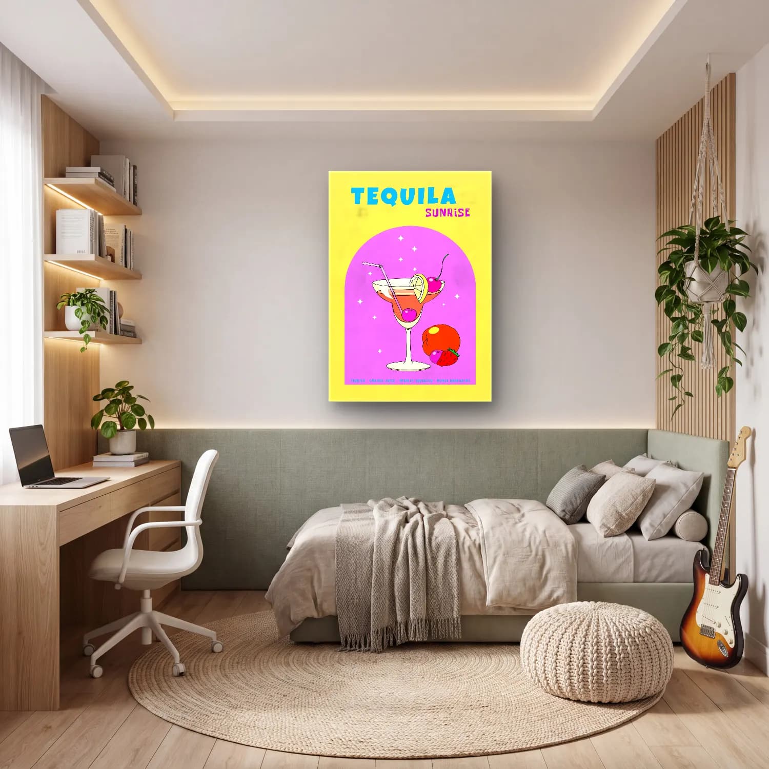 Retro Kokteyl No. 6 cam tablo — genç odasında