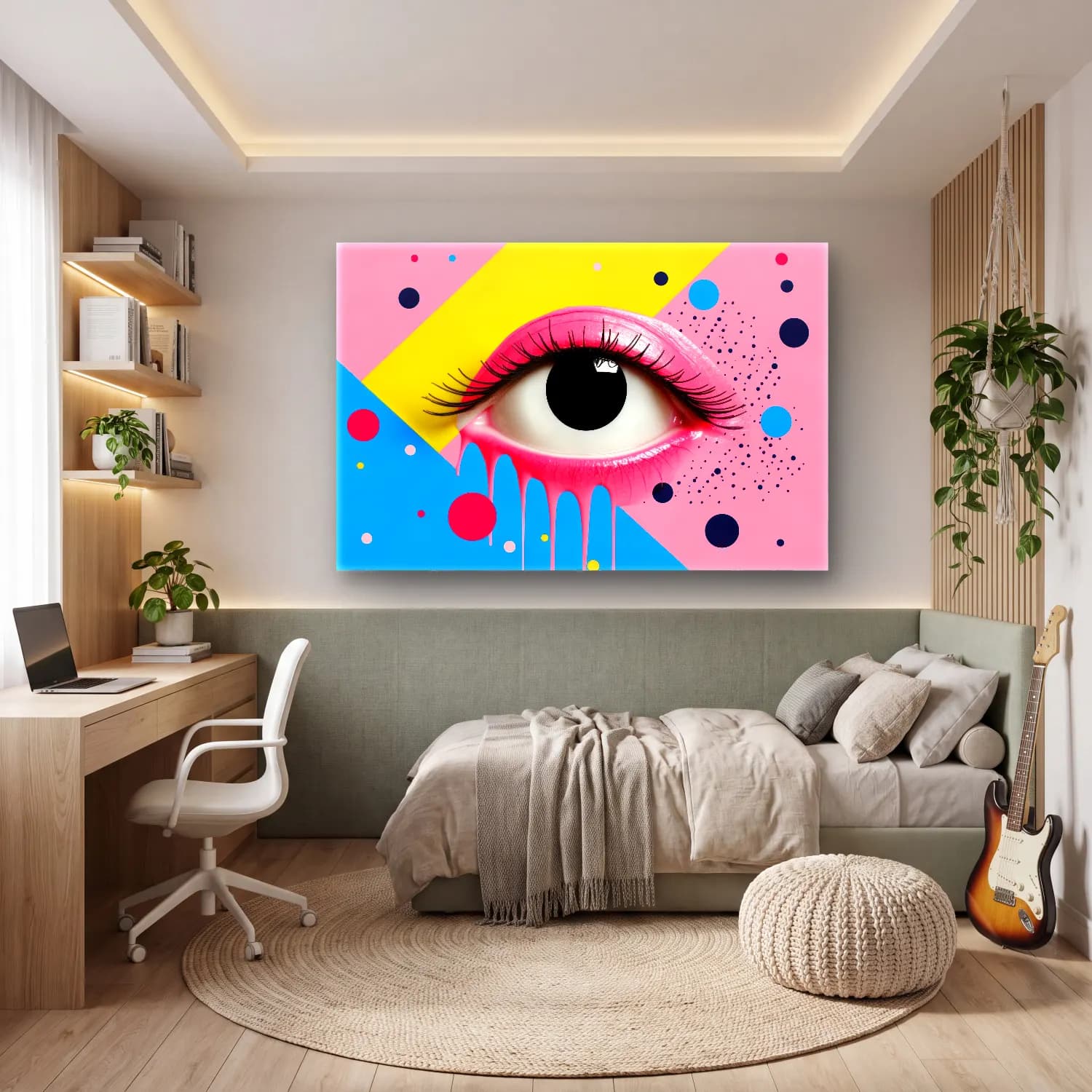 Pop Art Soyut Yüz – Pembe Tonlar cam tablo — genç odasında