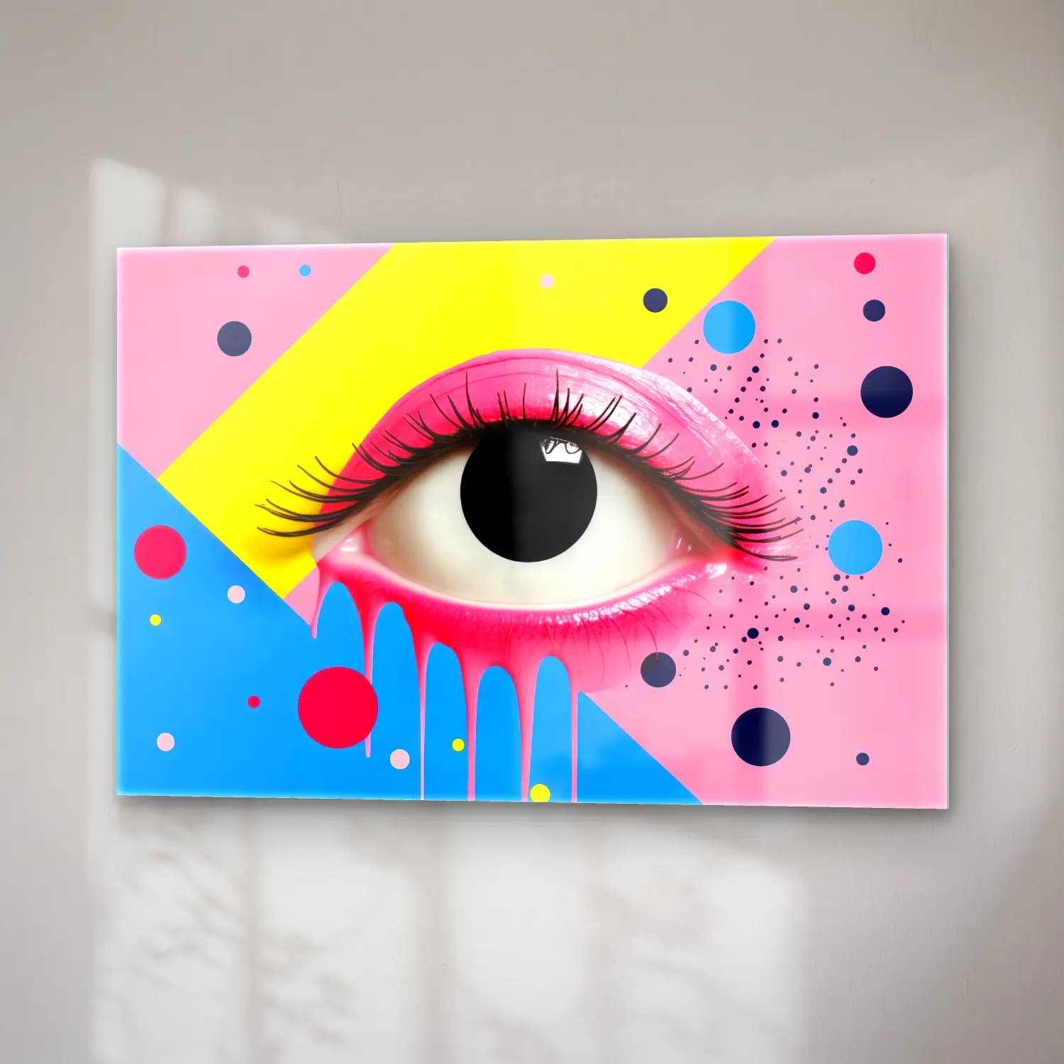 Pop Art Soyut Yüz – Pembe Tonlar cam tablo — sağ açıdan görünüm