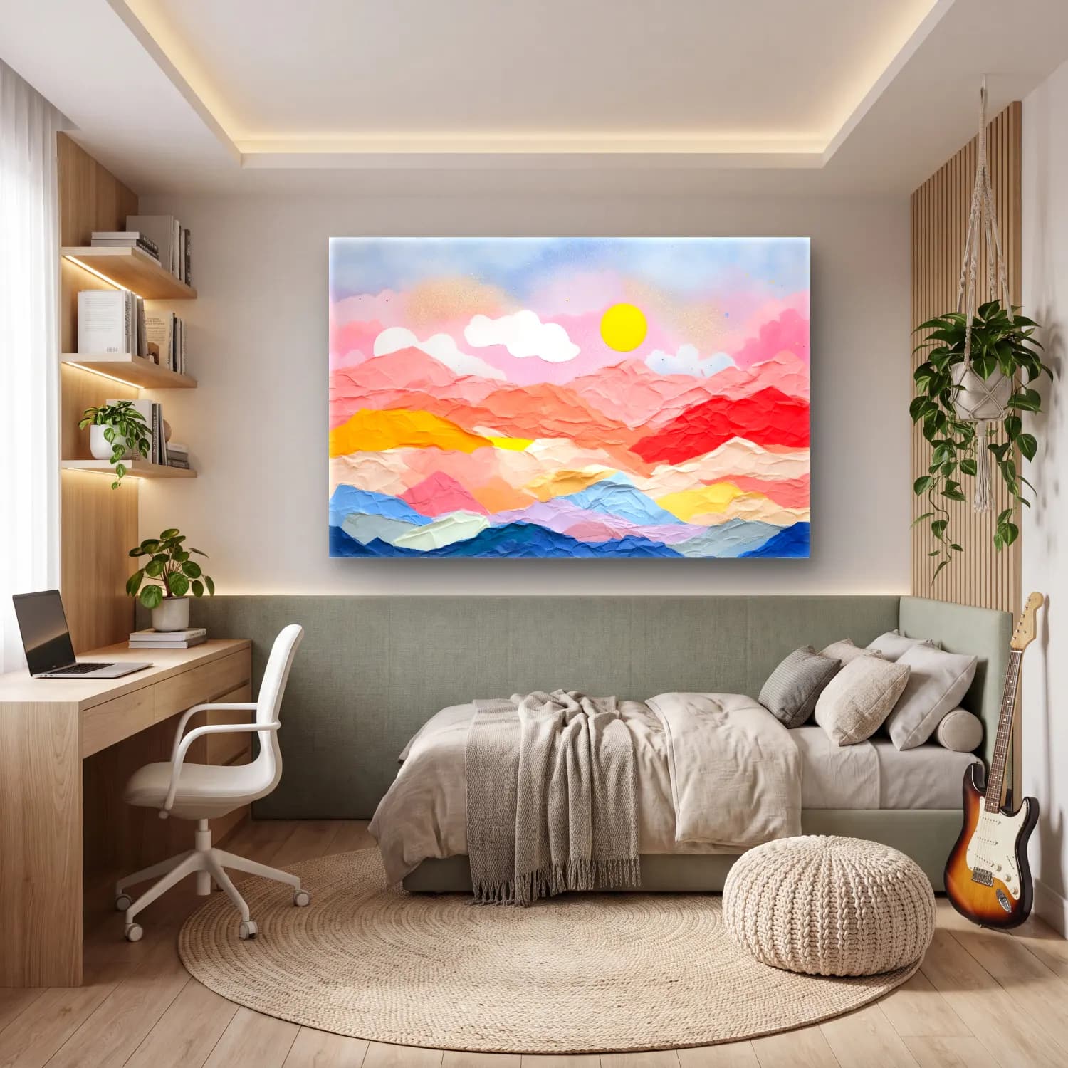 Pastel Renk Alanları No. 12 cam tablo — genç odasında