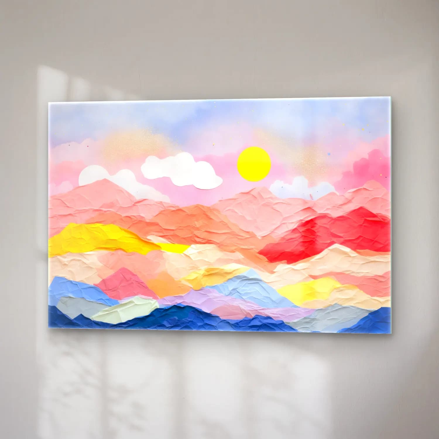 Pastel Renk Alanları No. 12 cam tablo — sağ açıdan görünüm