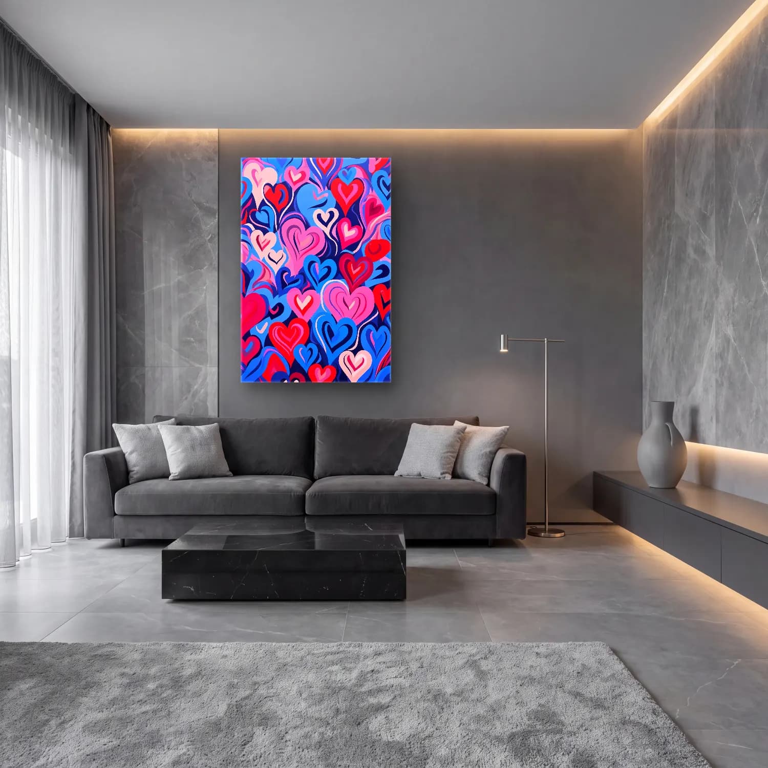 Maksimalist Çiçek Deseni No. 38 cam tablo — lüks salon duvarında