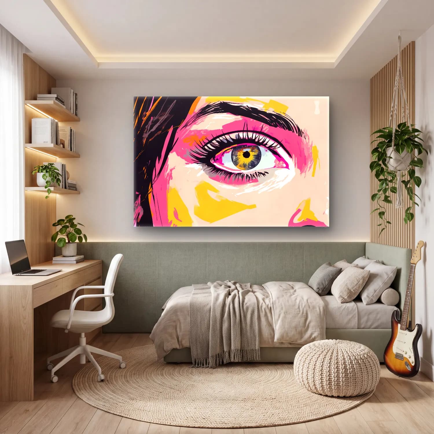 Pop Art Soyut Yüz – Sarı Tonlar cam tablo — genç odasında