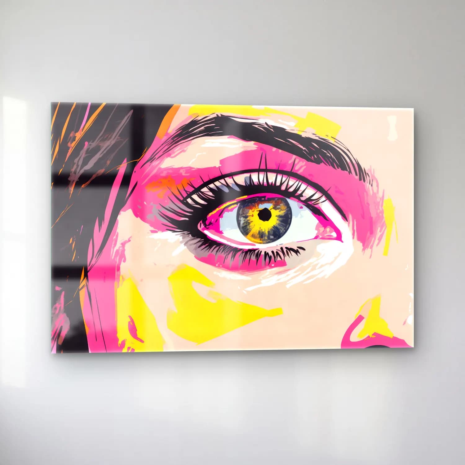 Pop Art Soyut Yüz – Sarı Tonlar cam tablo — sol açıdan görünüm