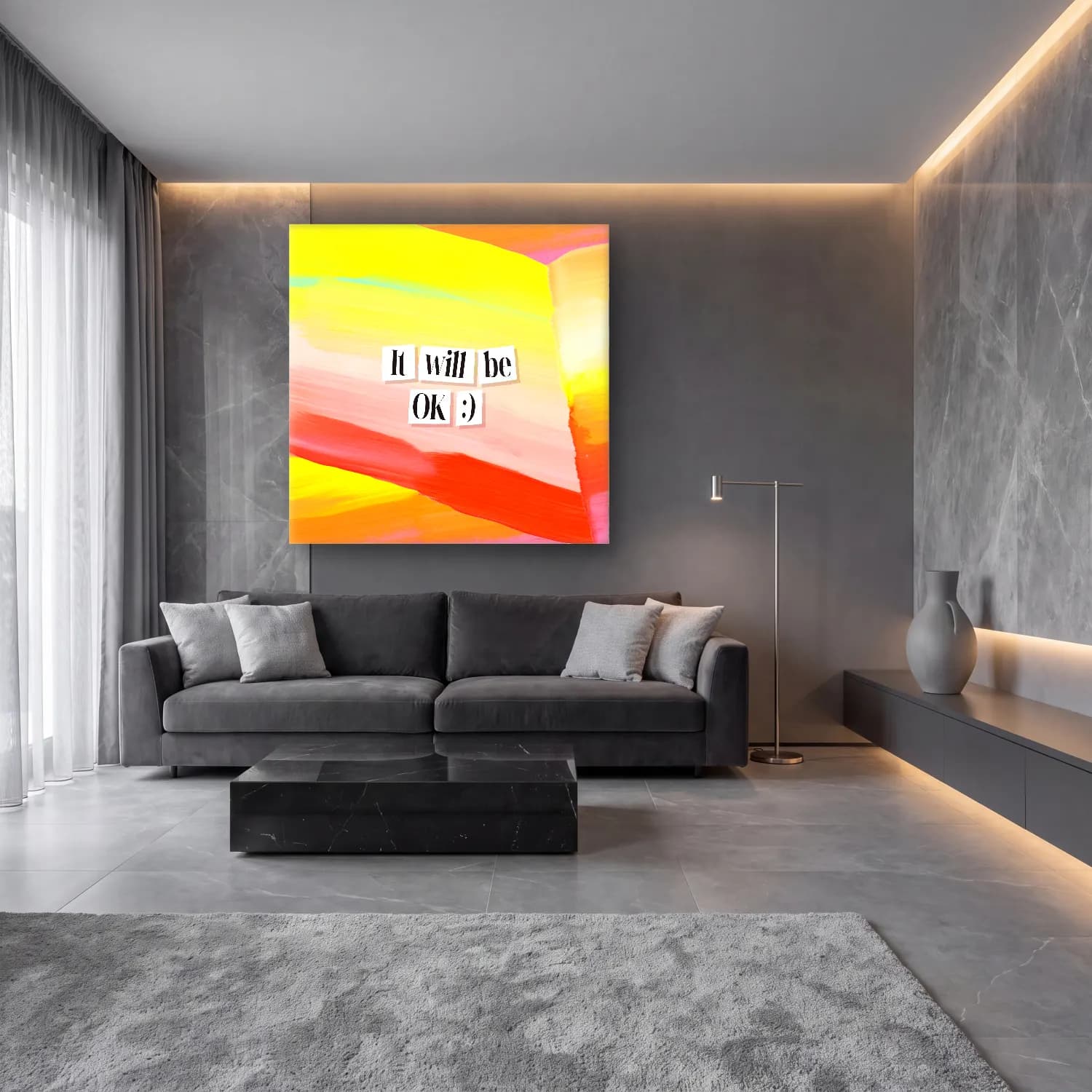 Pastel Söz Posteri No. 4 cam tablo — lüks salon duvarında