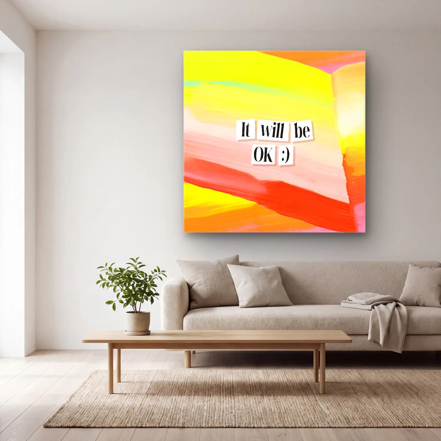 Pastel Söz Posteri No. 4 cam tablo — açık renk salonda