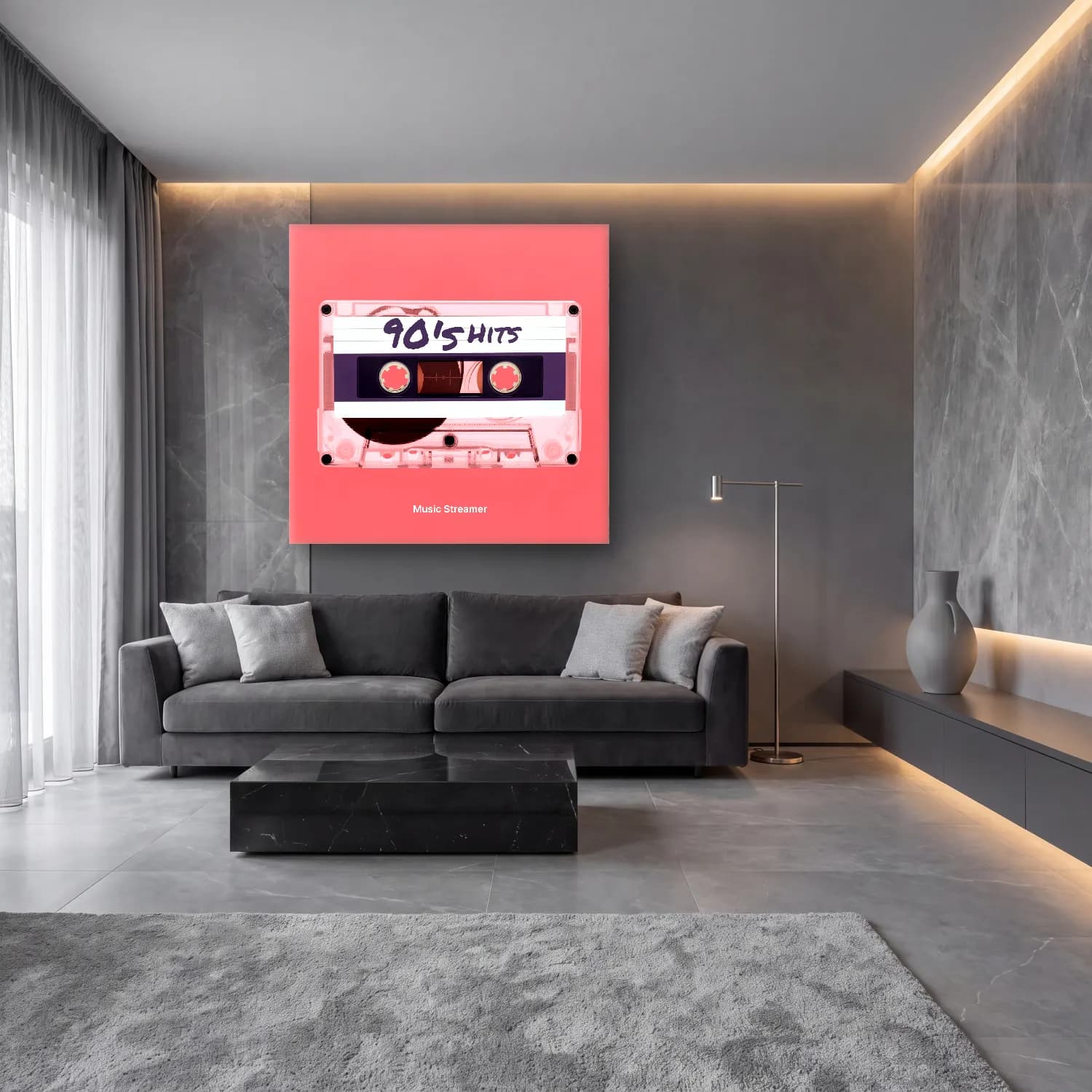 Pastel Plak cam tablo — lüks salon duvarında