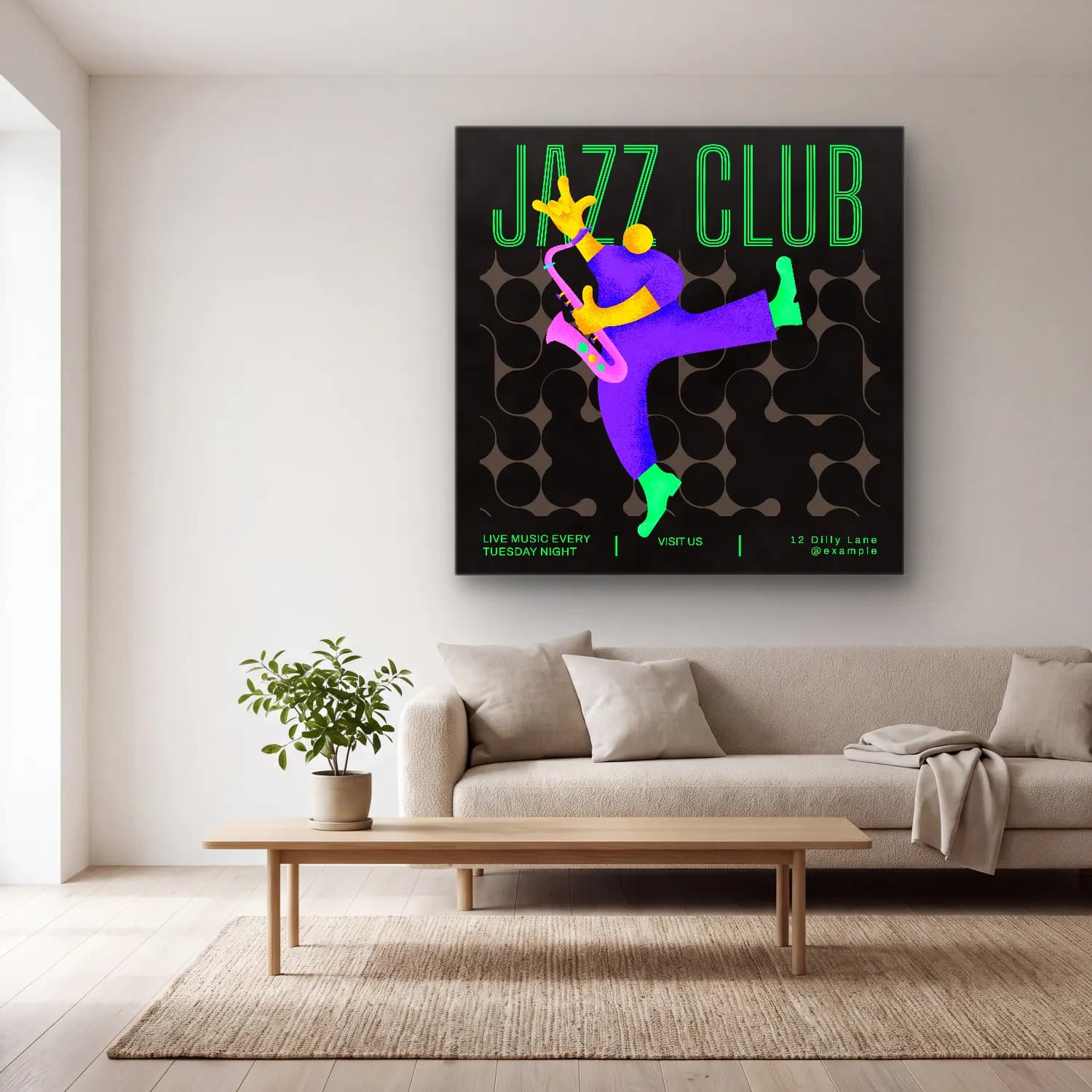 Vintage Poster Plak cam tablo — açık renk salonda