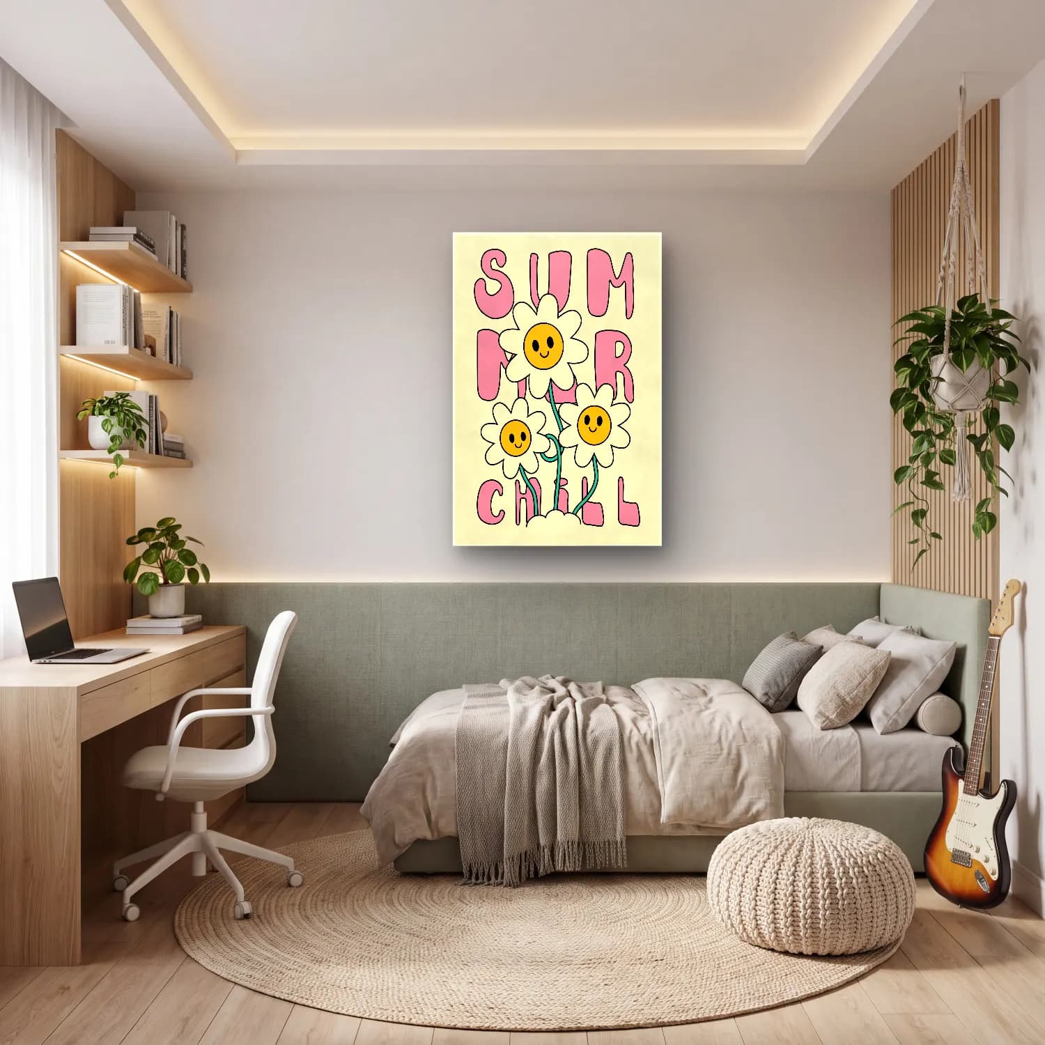 Sevimli İllüstrasyon Papatyalar – Pembe Tonlar cam tablo — genç odasında