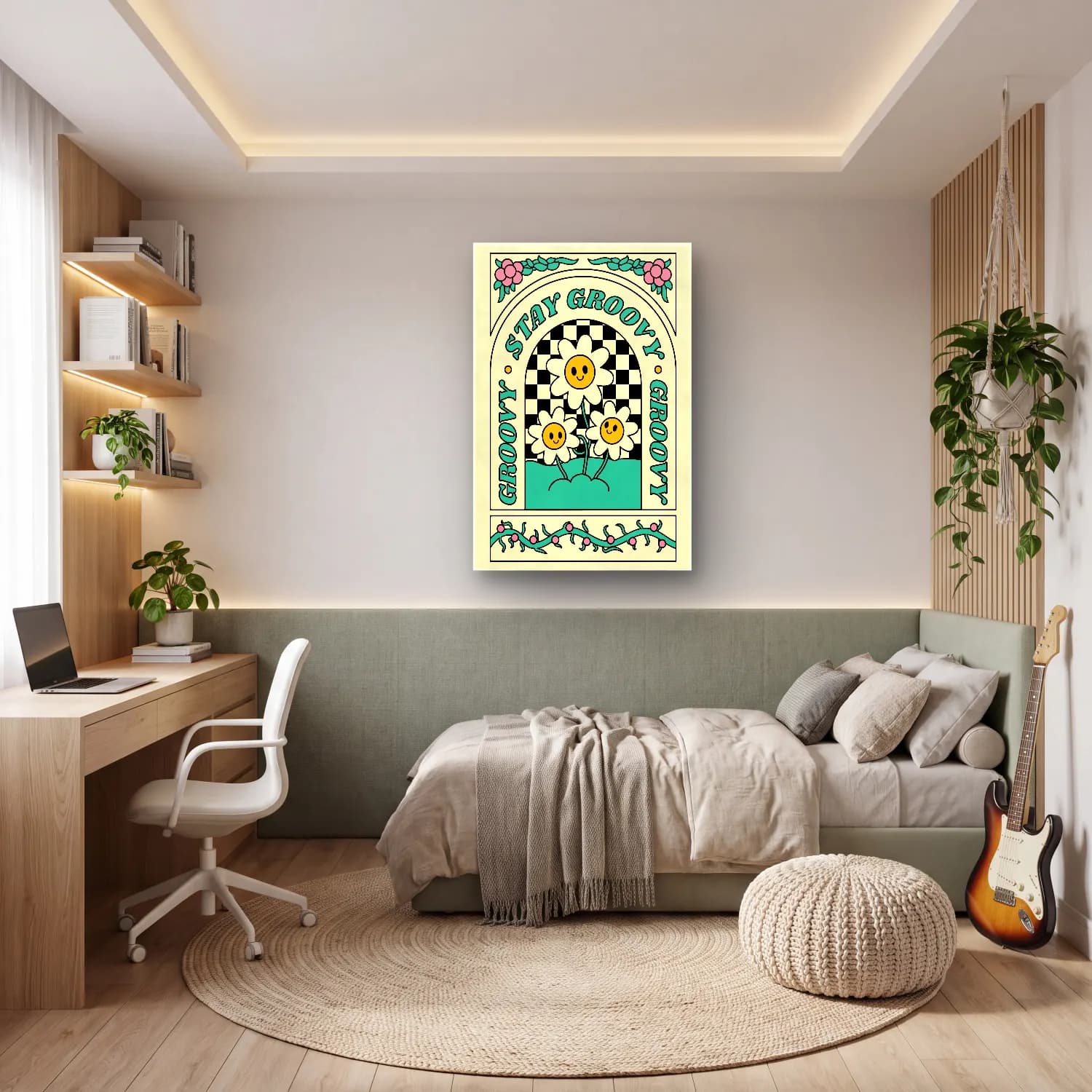 Retro Dama Deseni No. 11 cam tablo — genç odasında