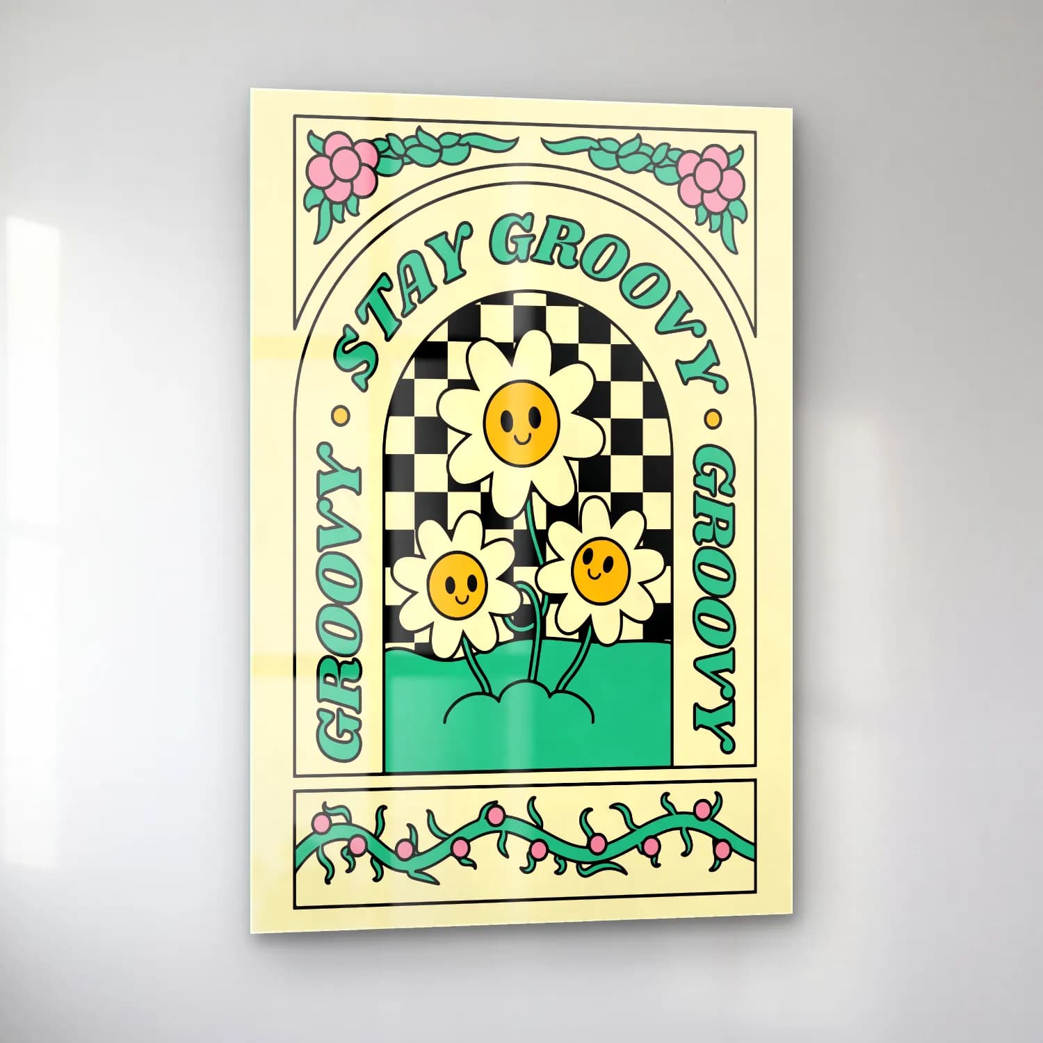 Retro Dama Deseni No. 11 cam tablo — sol açıdan görünüm