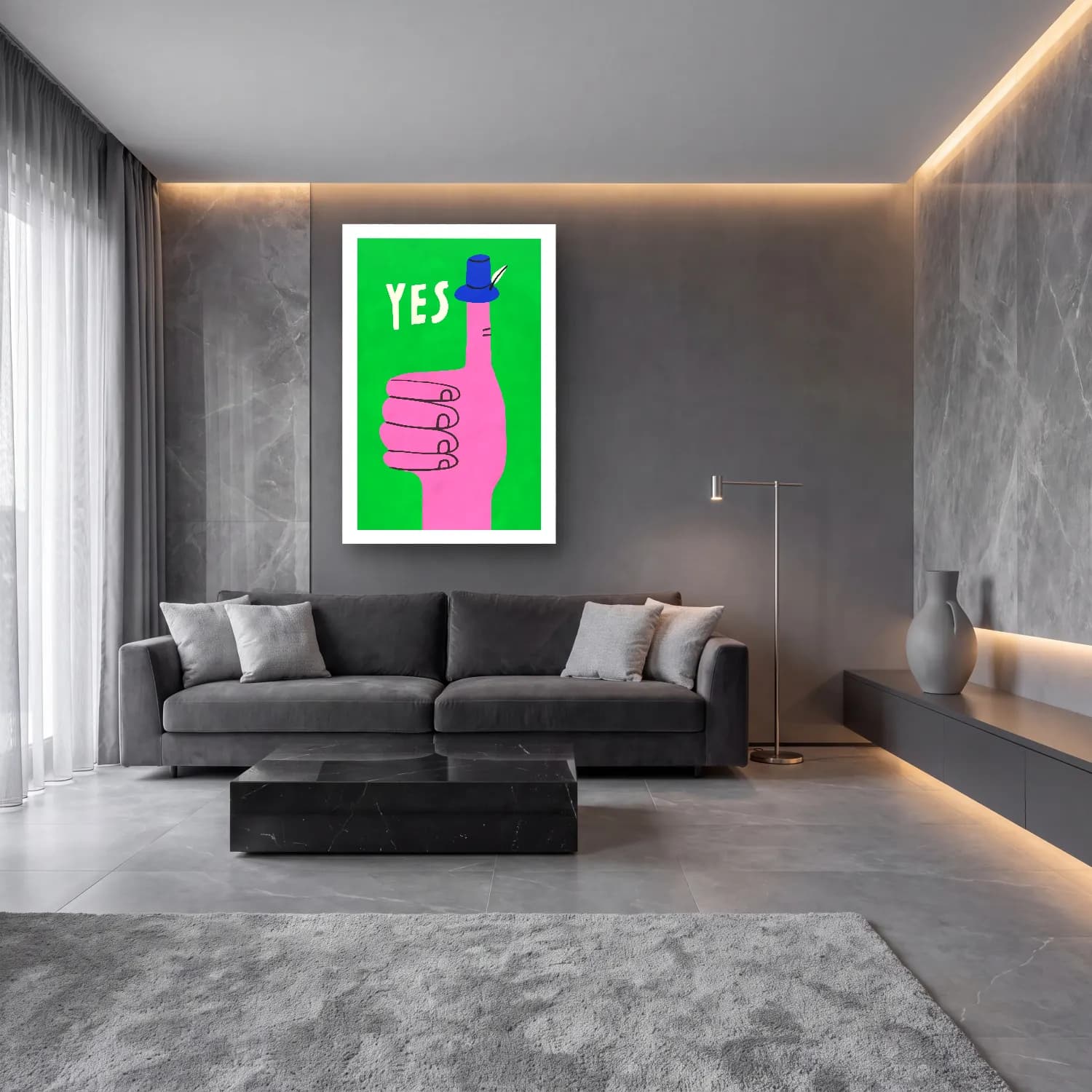 Pop Art Eller cam tablo — lüks salon duvarında