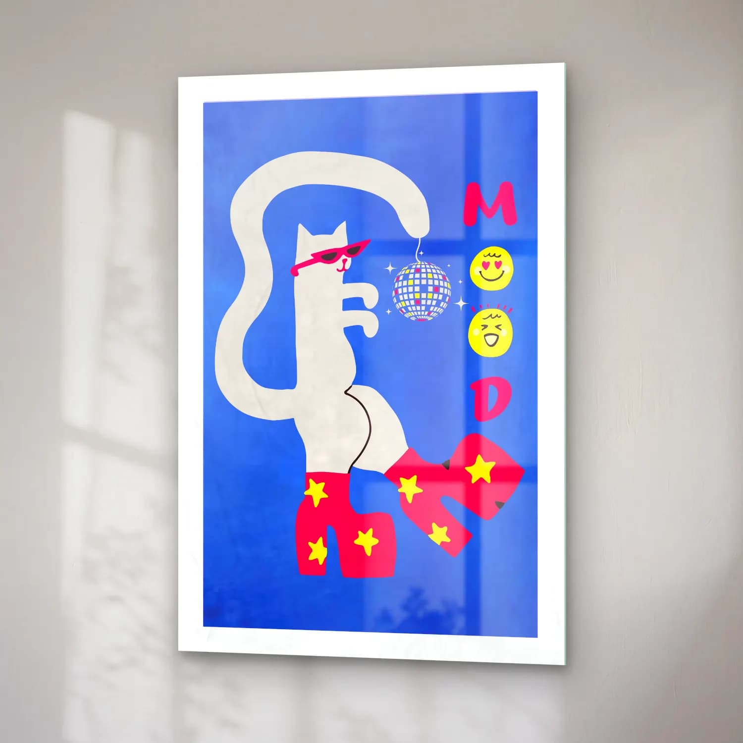 Pop Art Kedi – Mavi Tonlar cam tablo — sağ açıdan görünüm