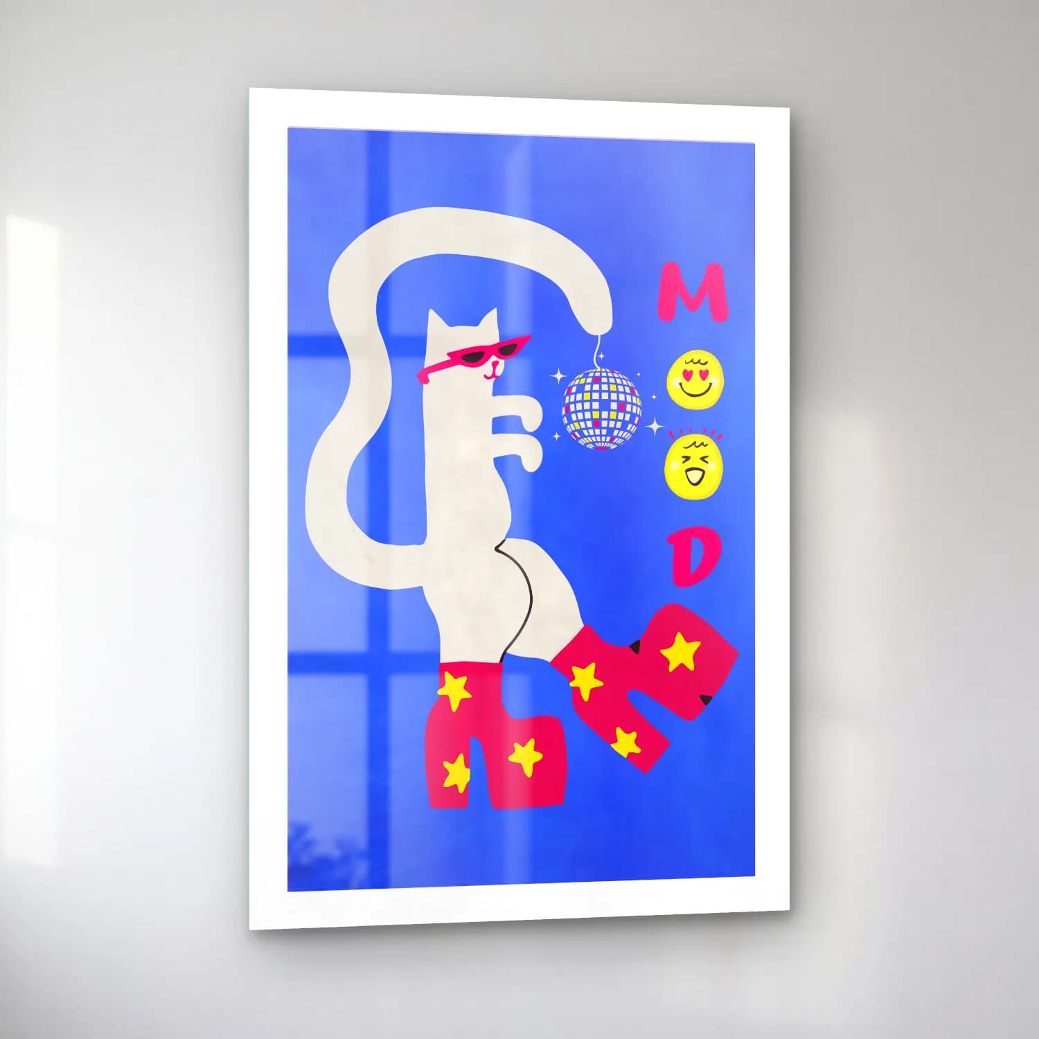 Pop Art Kedi – Mavi Tonlar cam tablo — sol açıdan görünüm