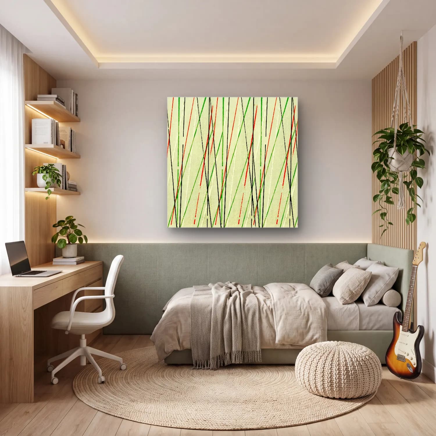 Bauhaus Dalgalı Çizgiler cam tablo — genç odasında