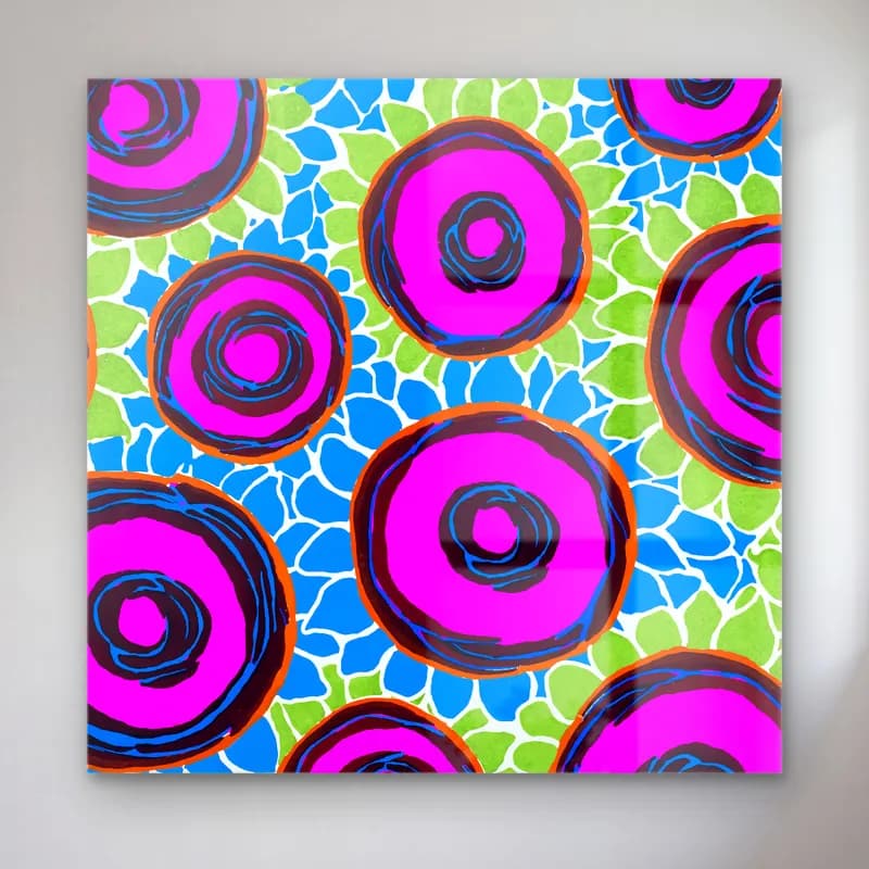 Retro Çiçek Deseni – Mor Tonlar cam tablo — Retro Çiçek Deseni – Mor Tonlar — retro çiçek deseni
