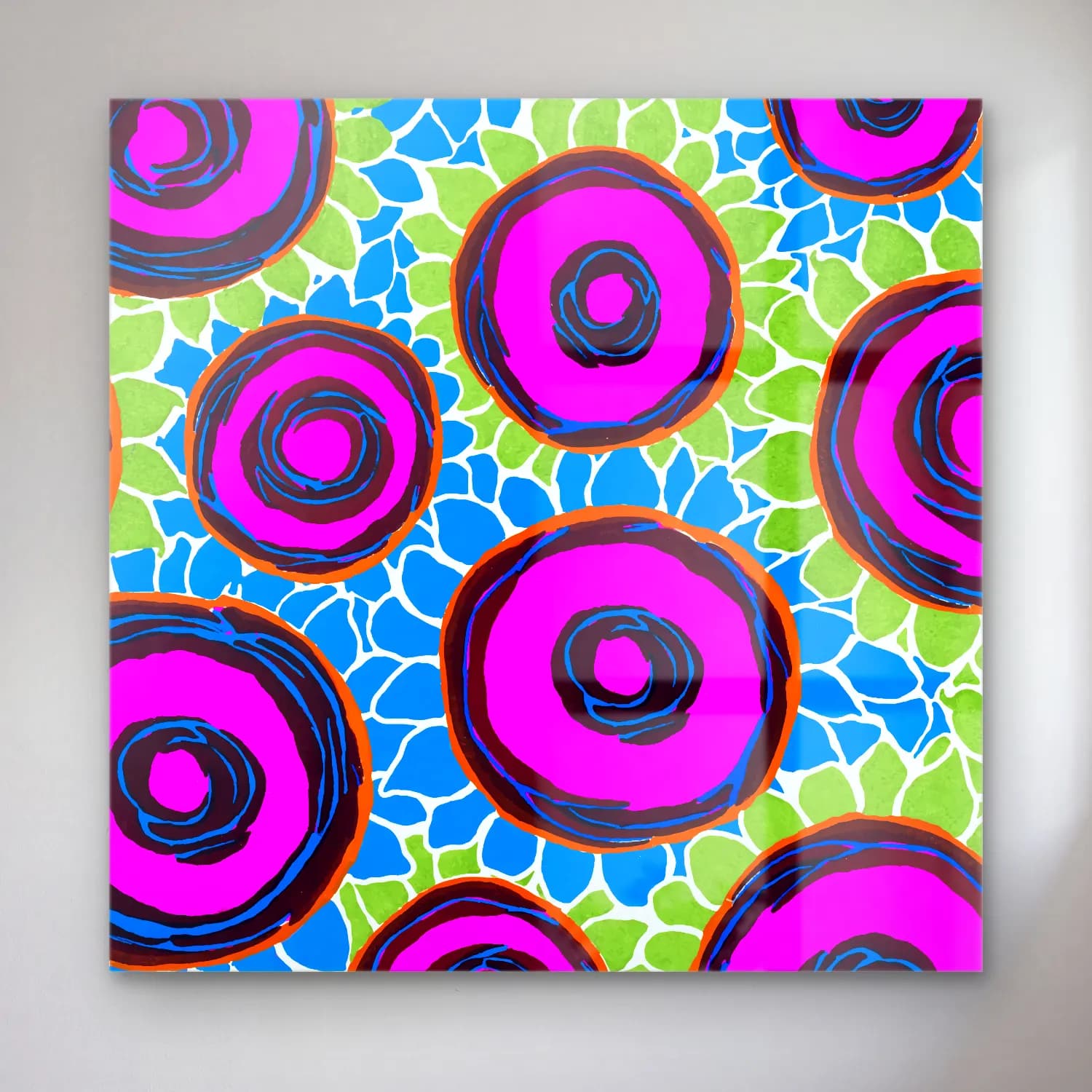 Retro Çiçek Deseni – Mor Tonlar cam tablo — Retro Çiçek Deseni – Mor Tonlar — retro çiçek deseni